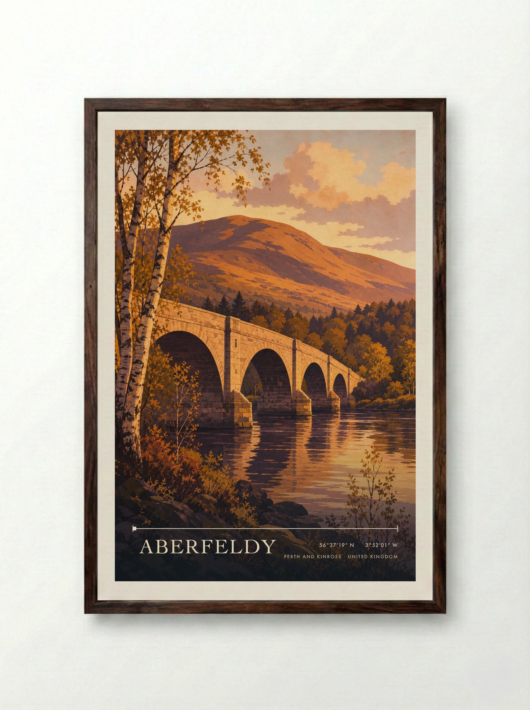Aberfeldy Perth and Kinross United Kingdom Travel Poster - Framed Print Dark Wood