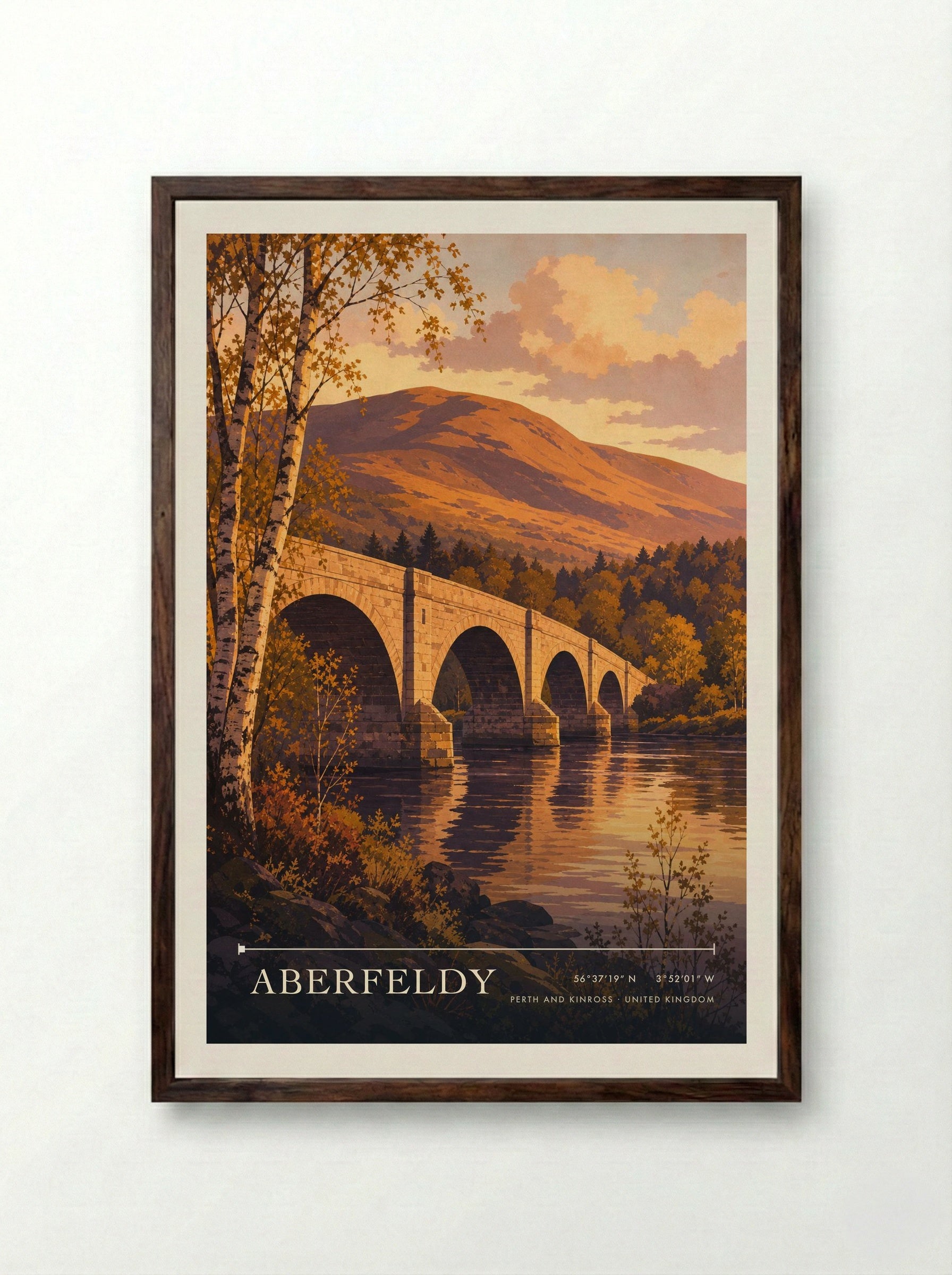 Aberfeldy Perth and Kinross United Kingdom Travel Poster - Framed Print Dark Wood