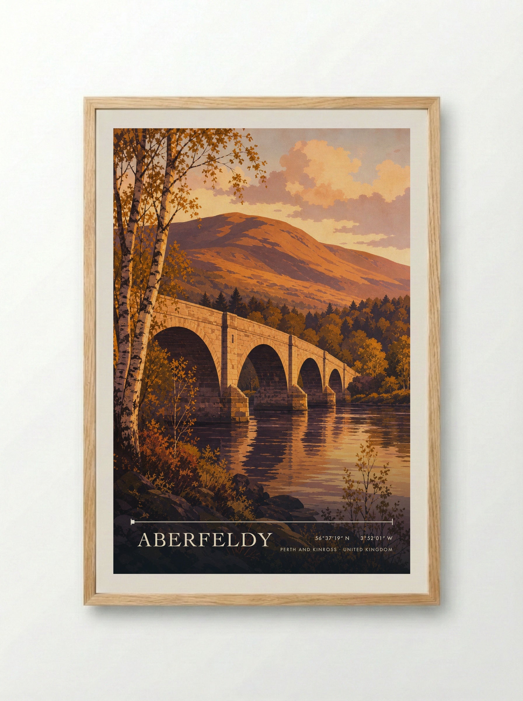 Aberfeldy Perth and Kinross United Kingdom Travel Poster - Framed Print Wood