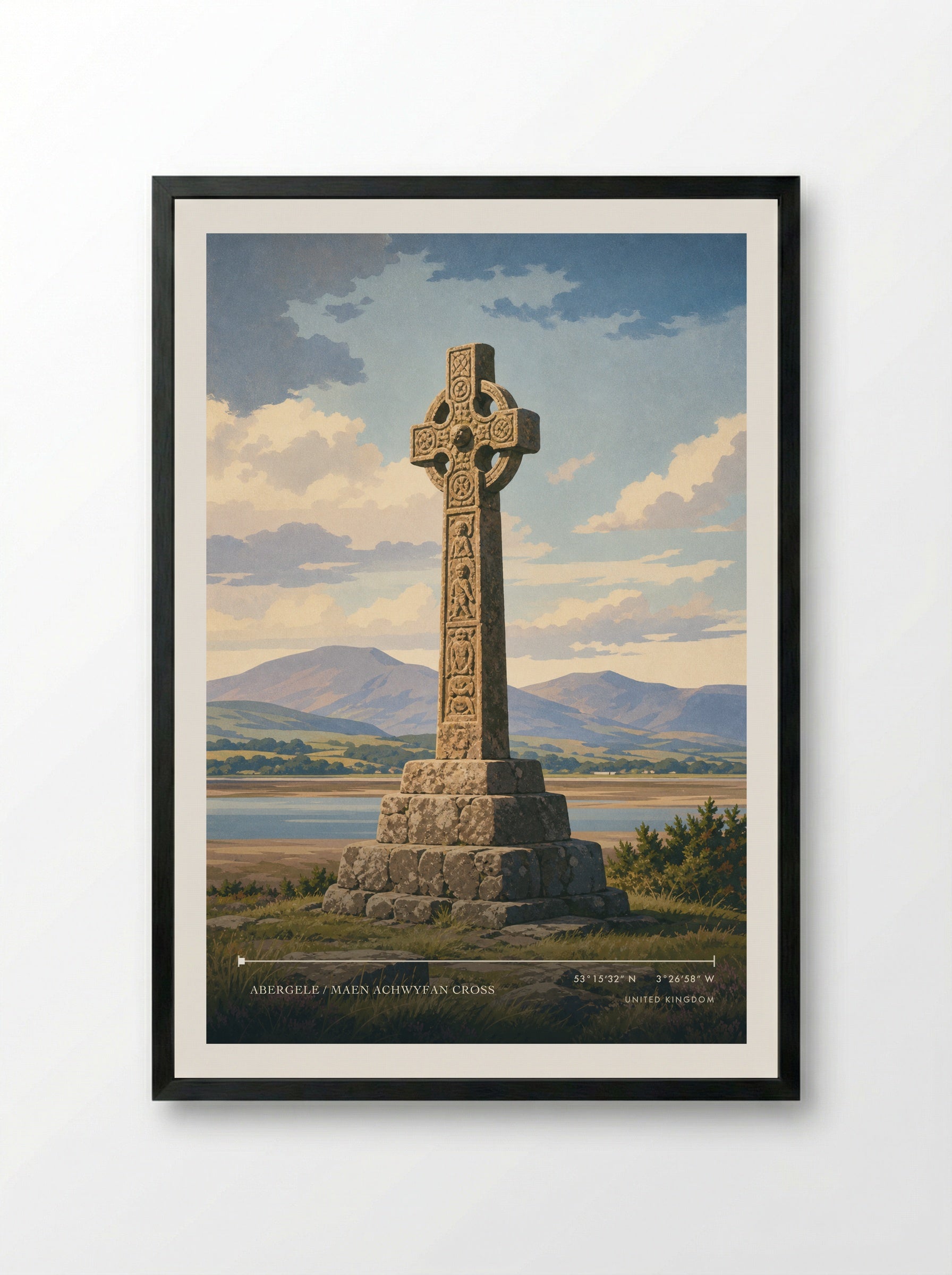 Abergele / Maen Achwyfan Cross United Kingdom Travel Poster - Framed Print Black