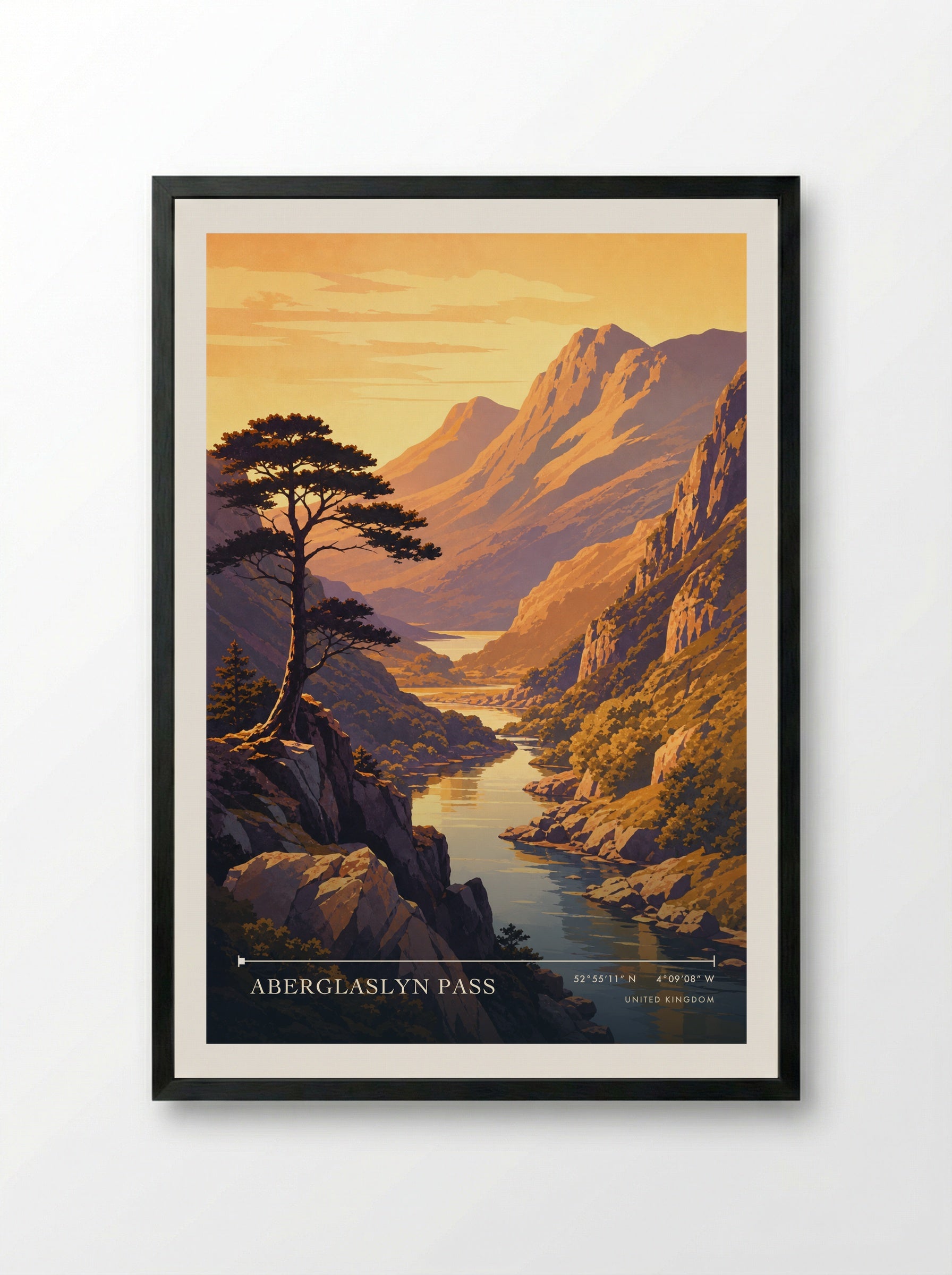 Aberglaslyn Pass United Kingdom Travel Poster - Framed Print Black
