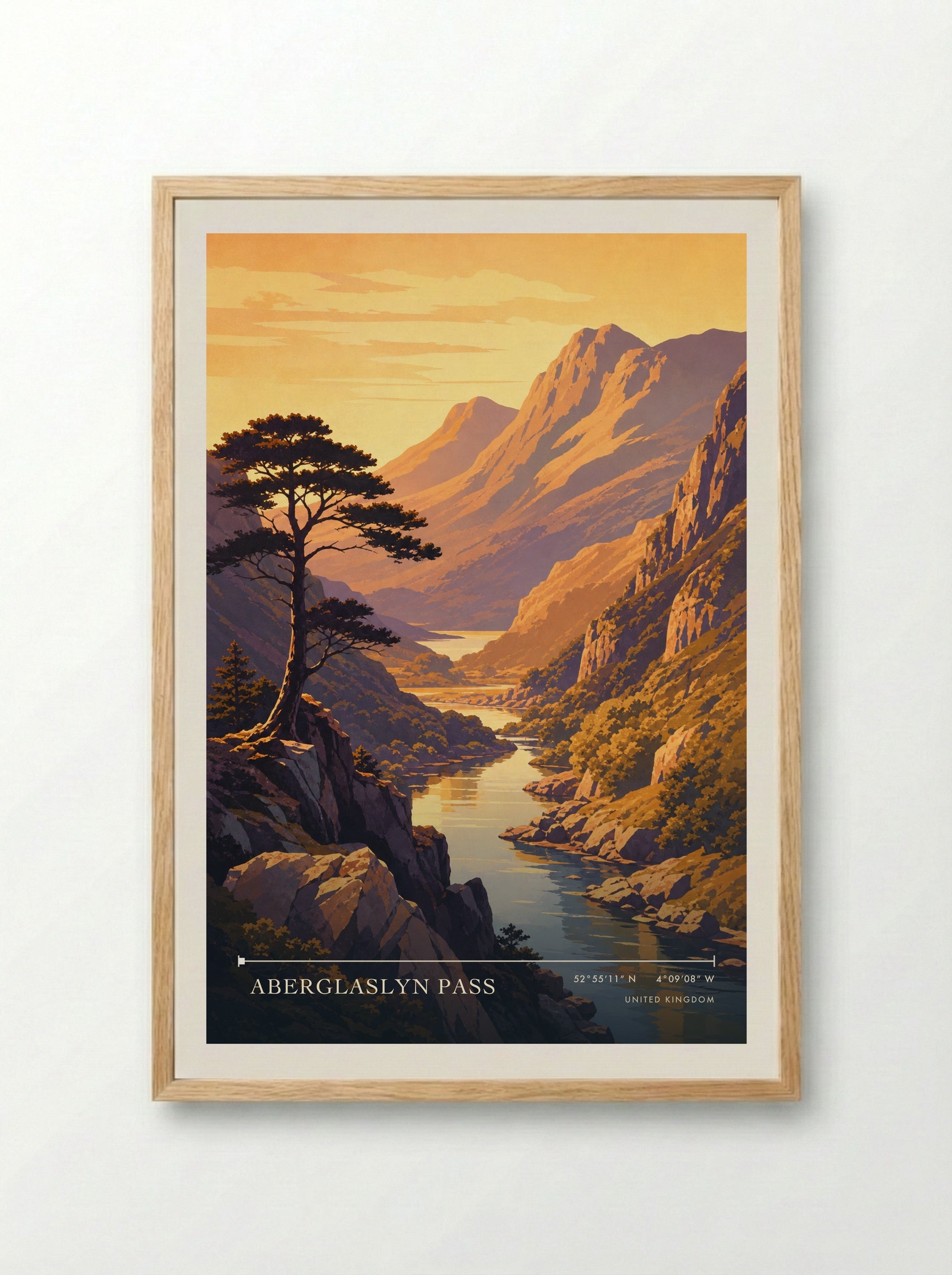 Aberglaslyn Pass United Kingdom Travel Poster - Framed Print Wood