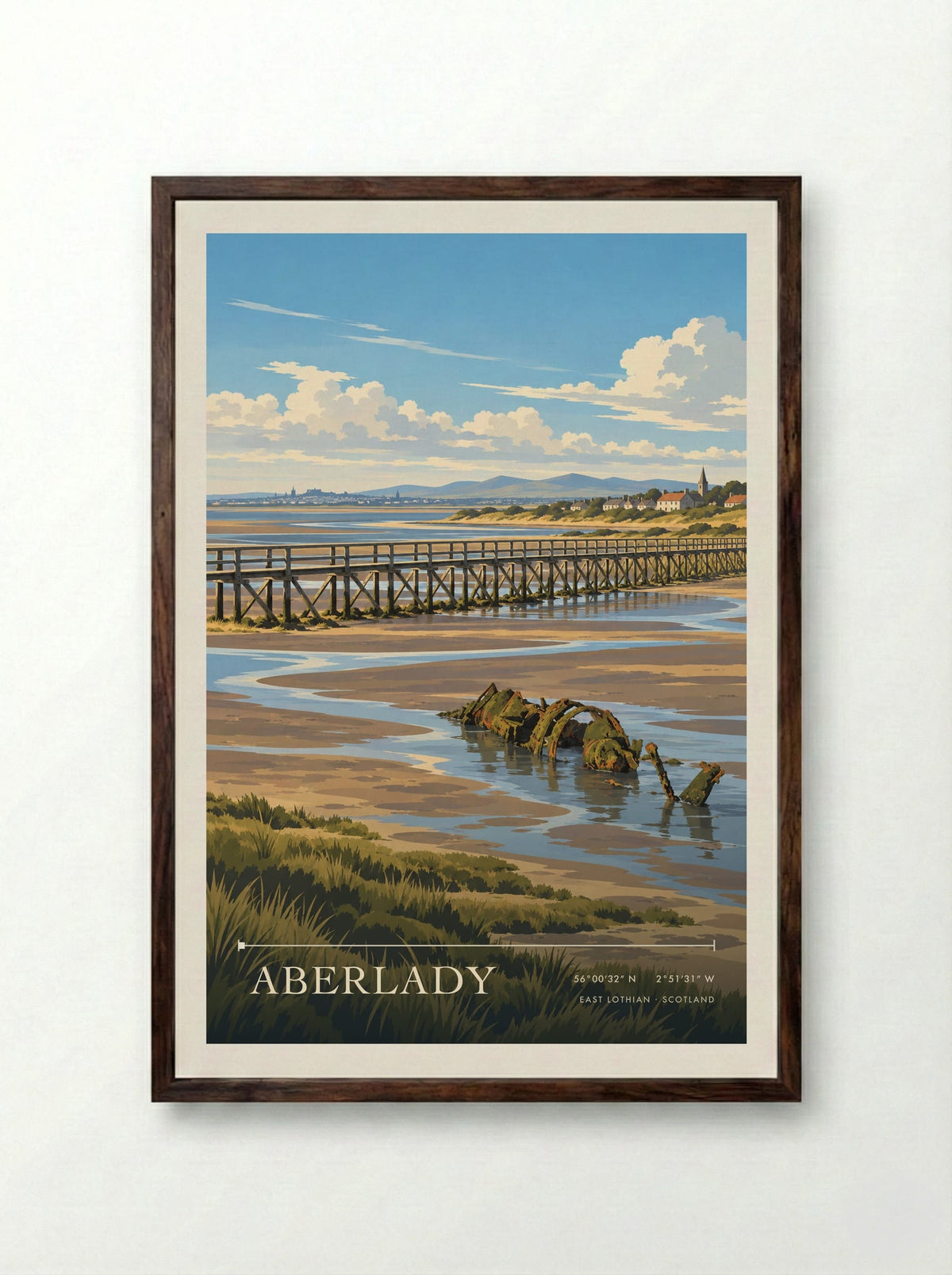 Aberlady, East Lothian | Travel Poster - Framed Print Dark Wood