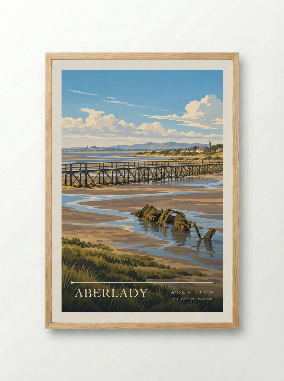 Aberlady, East Lothian | Travel Poster - Framed Print Wood