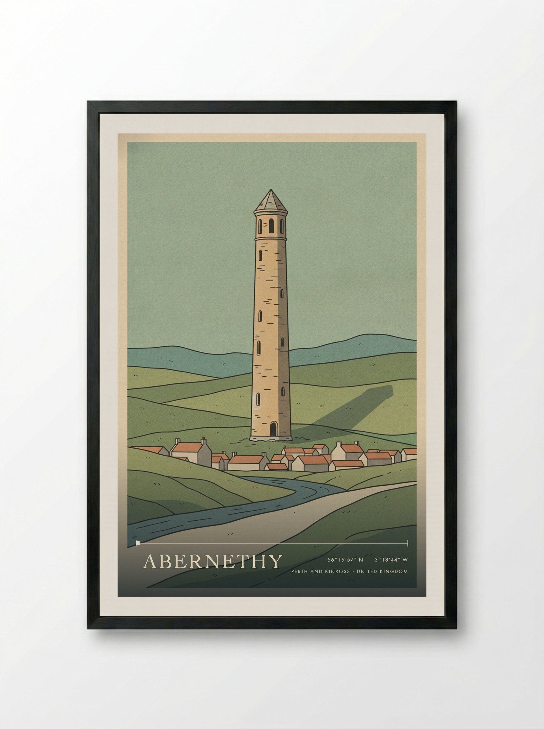 Abernethy Perth and Kinross United Kingdom Travel Poster - Framed Print Black