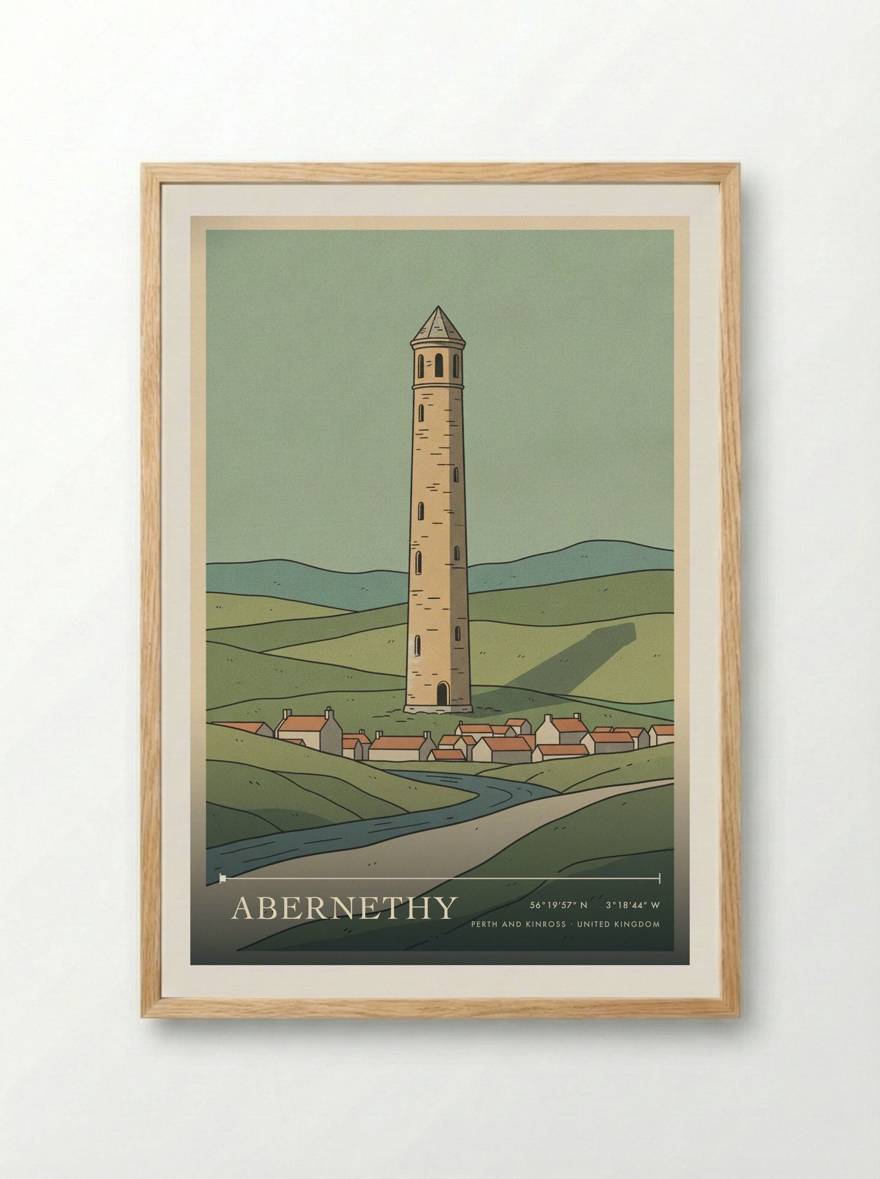 Abernethy Perth and Kinross United Kingdom Travel Poster - Framed Print Wood