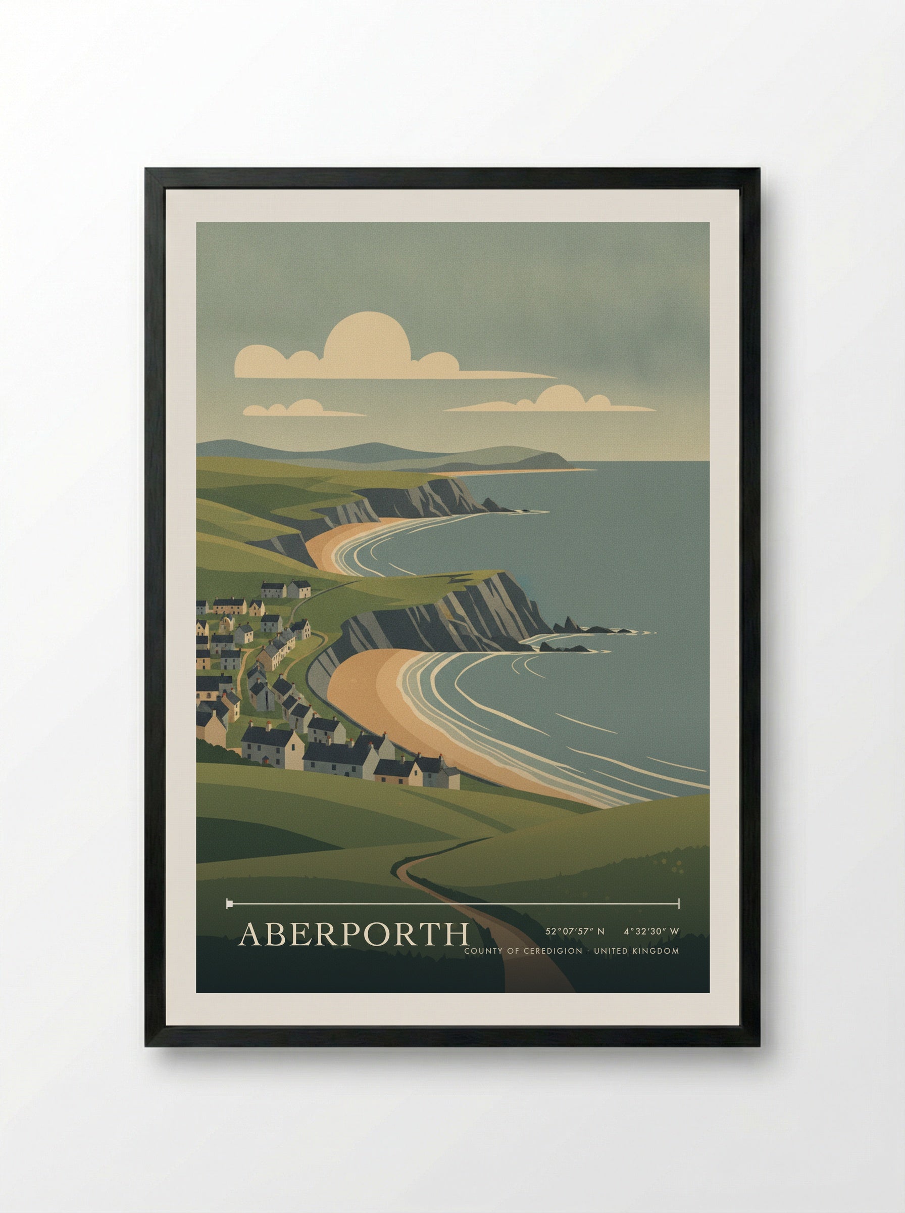 Aberporth County of Ceredigion United Kingdom Travel Poster - Framed Print Black