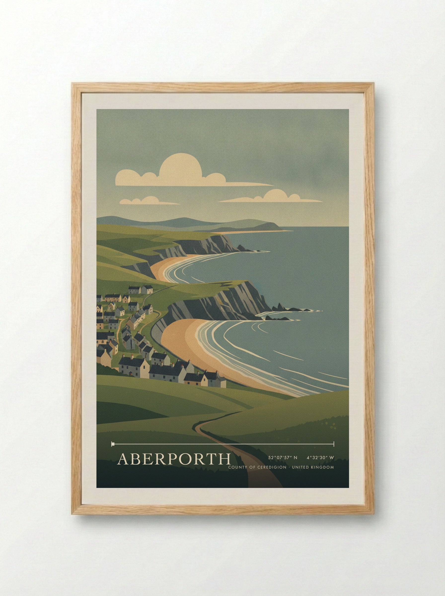 Aberporth County of Ceredigion United Kingdom Travel Poster - Framed Print Wood