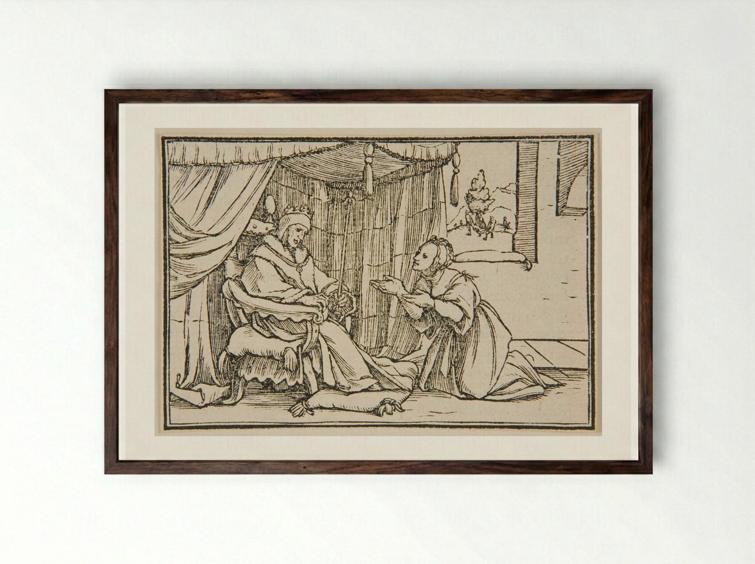 Abishag Cherishes David - Hans Holbein the Younger - Framed Print Dark Wood
