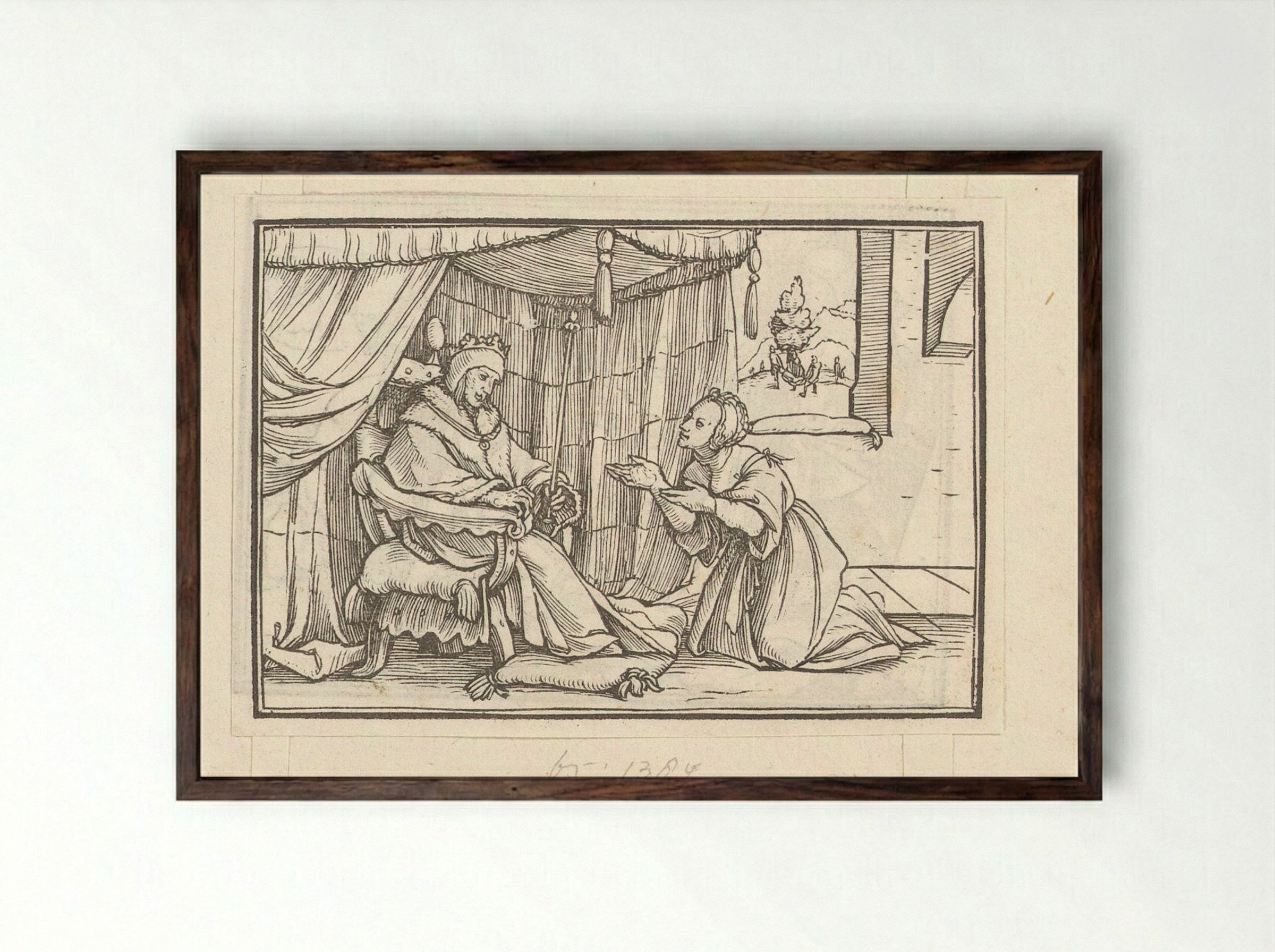 Abishag Kneeling Before David - Veit Rudolf Specklin - Framed Print Dark Wood
