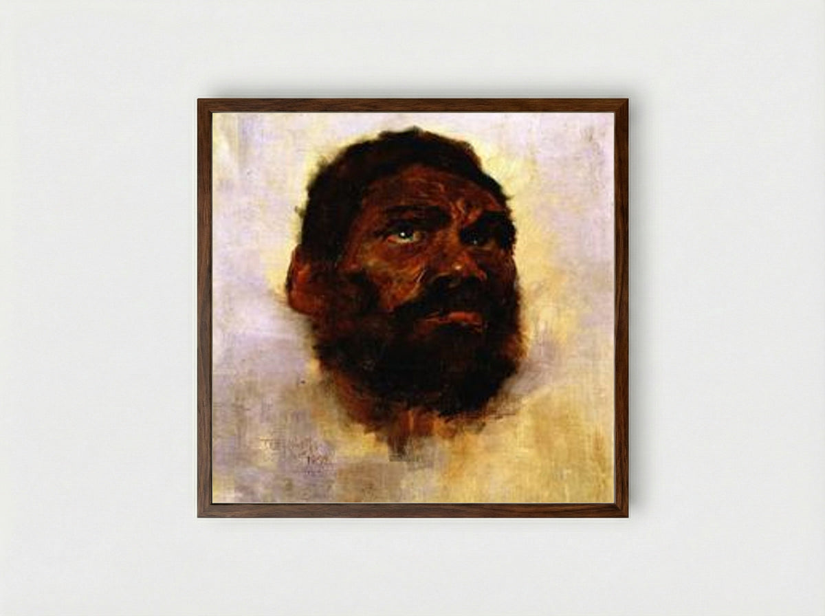 Aboriginal Head - Charlie Turner - Framed Print Dark Wood