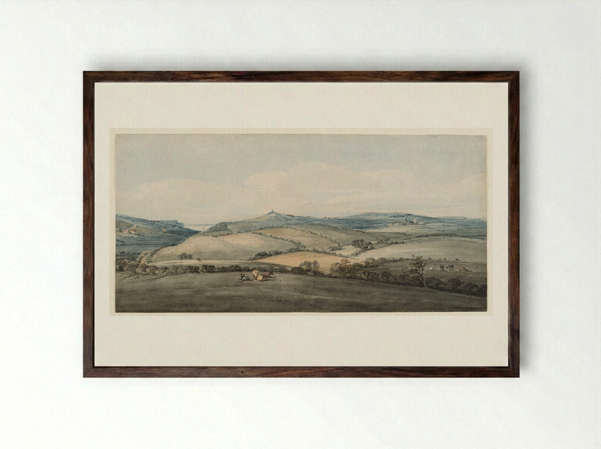 Above Lyme Regis, looking across Marshwood Vale, Dorset - Thomas Girtin - Framed Print Dark Wood