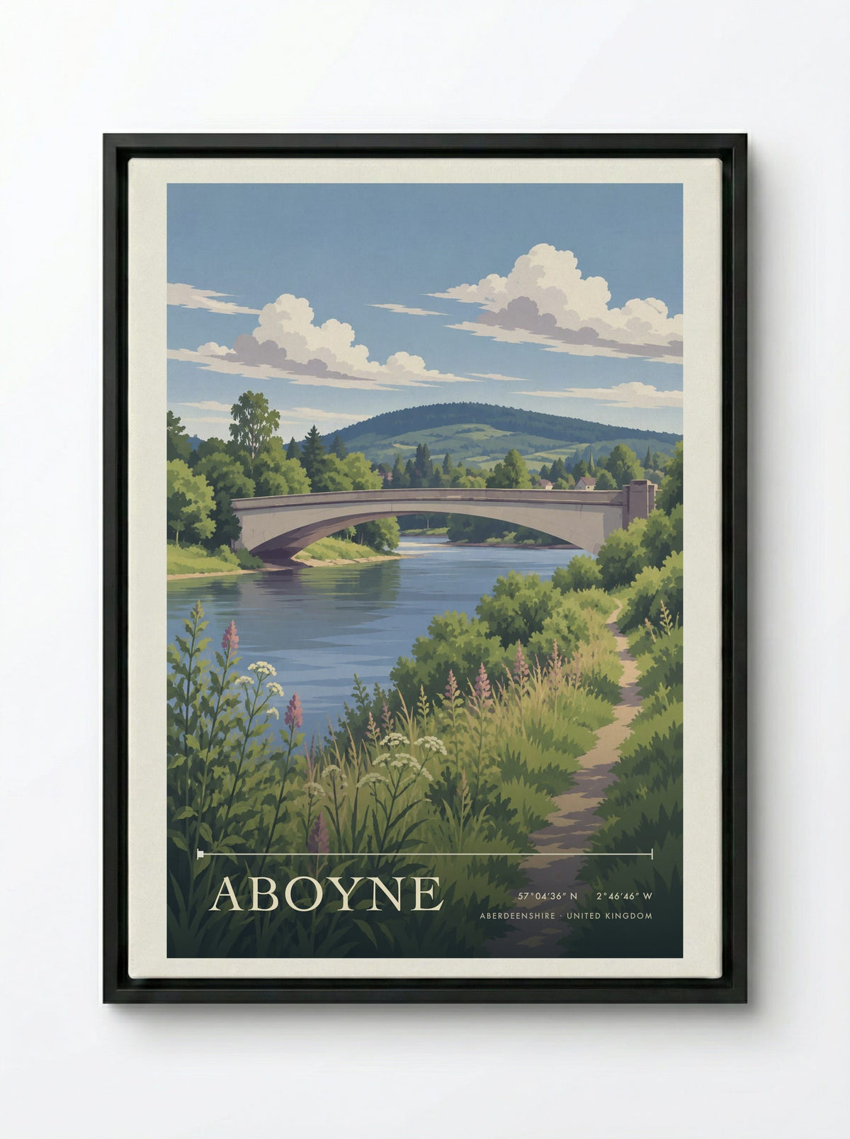 Aboyne, Aberdeenshire | Travel Poster - Framed Canvas Black