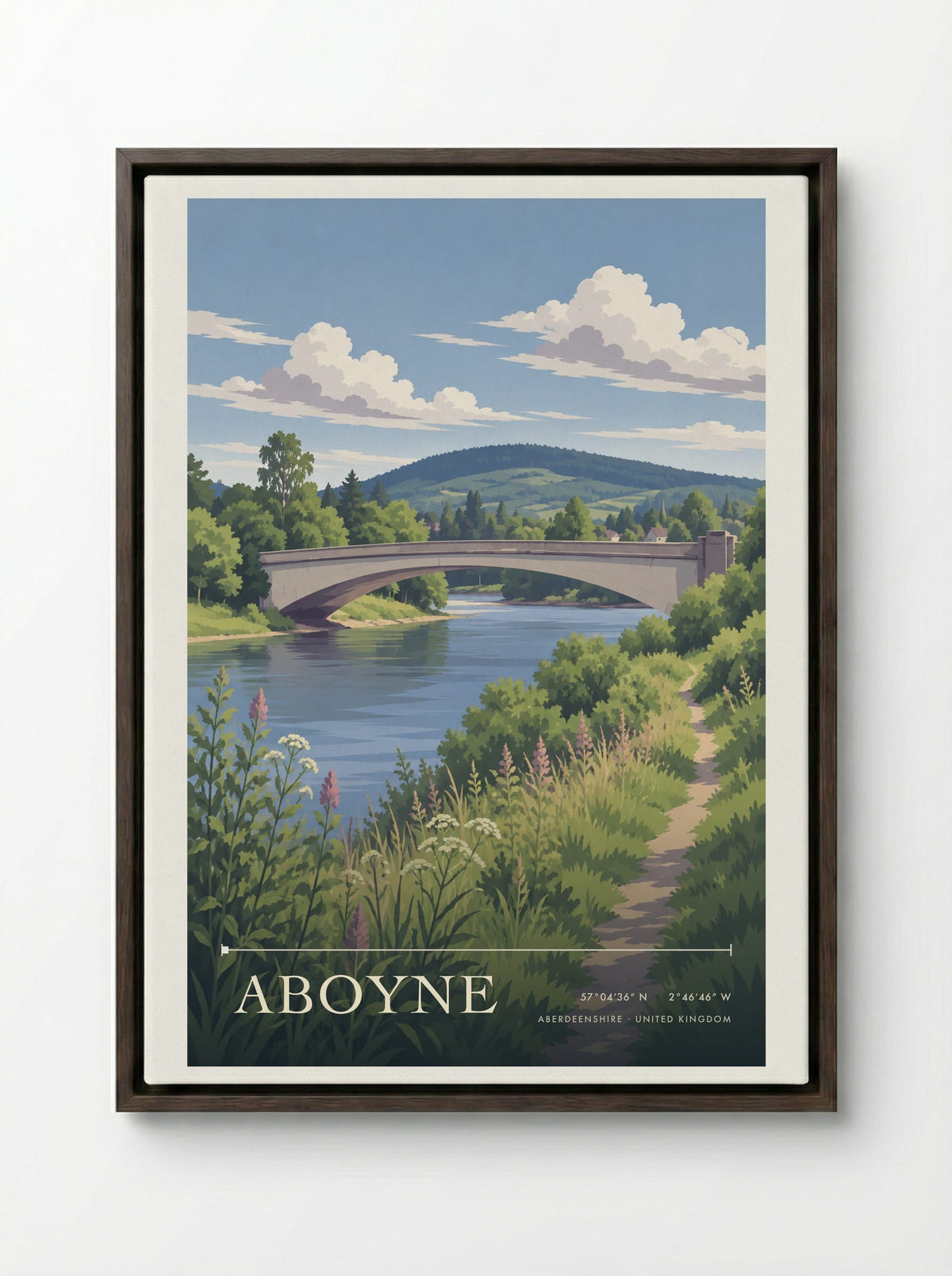 Aboyne, Aberdeenshire | Travel Poster - Framed Canvas Dark Wood