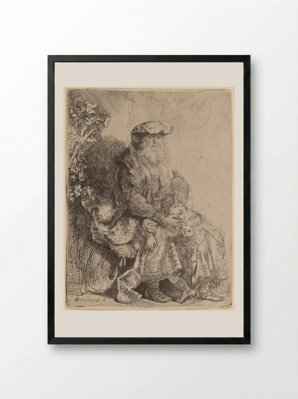 Abraham Caressing Isaac - Rembrandt Harmensz. van Rijn - Framed Print Black