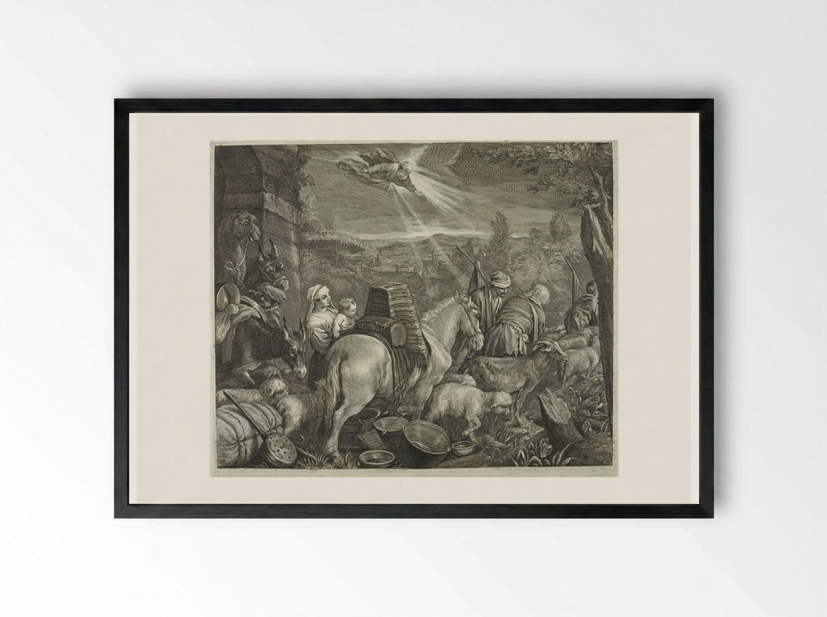 Abraham Leaving the Country of Haran - Cornelis Visscher - Framed Print Black
