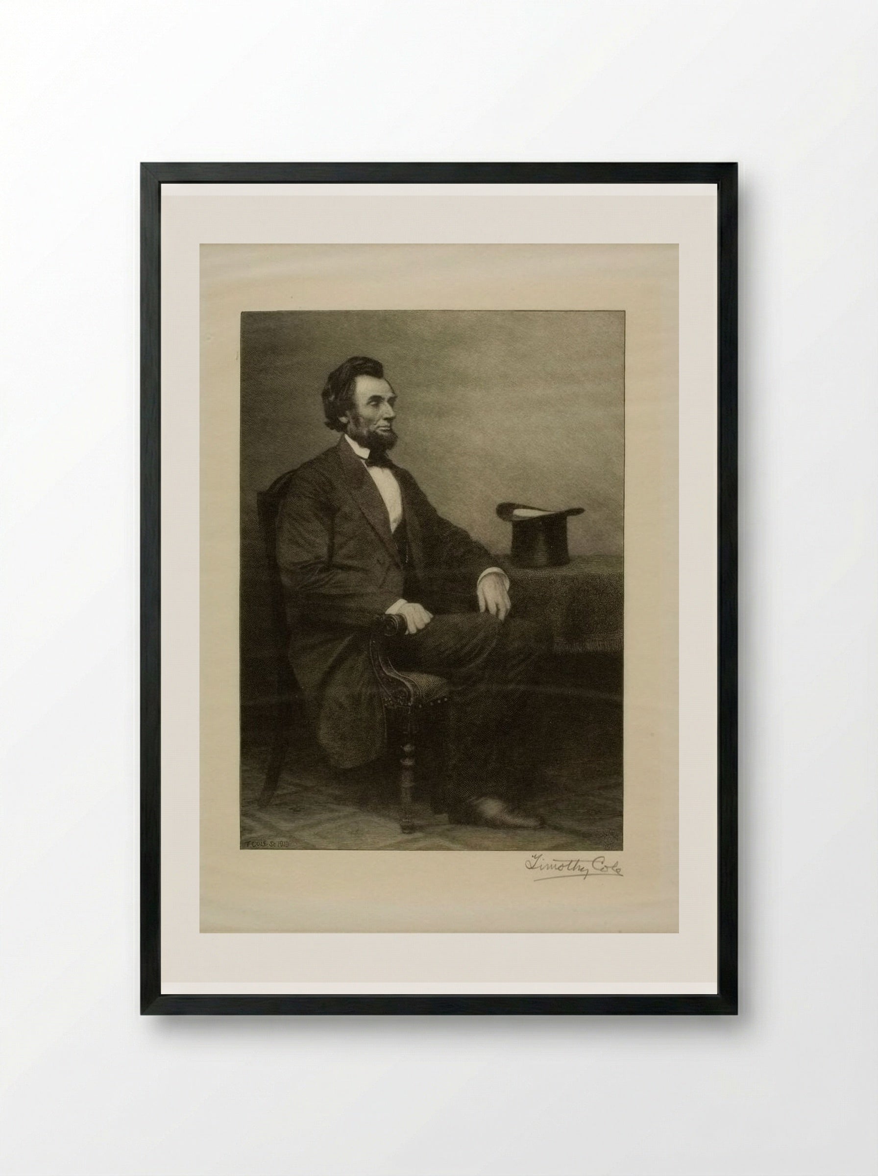 Abraham Lincoln (Wood Engraving) - Timothy Cole - Framed Print Black