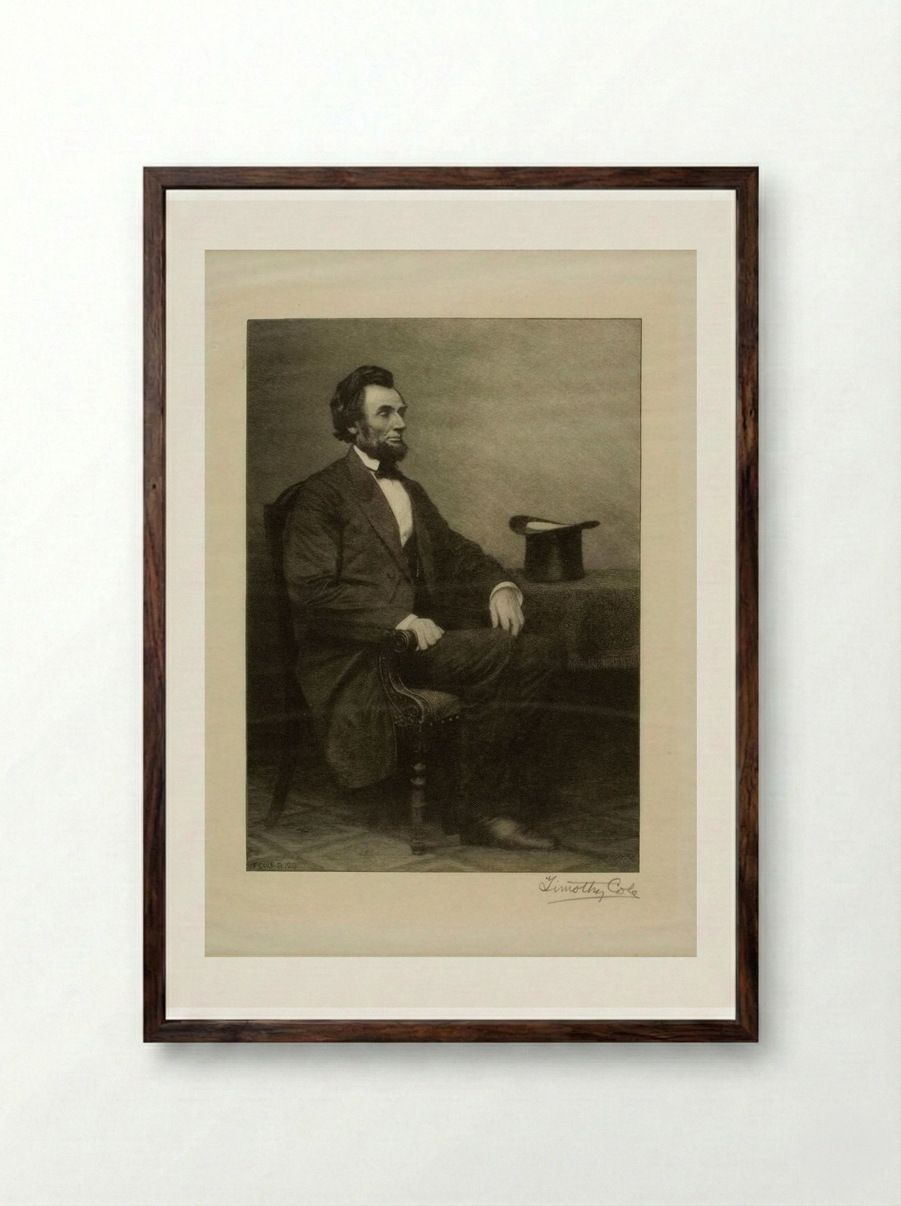 Abraham Lincoln (Wood Engraving) - Timothy Cole - Framed Print Dark Wood