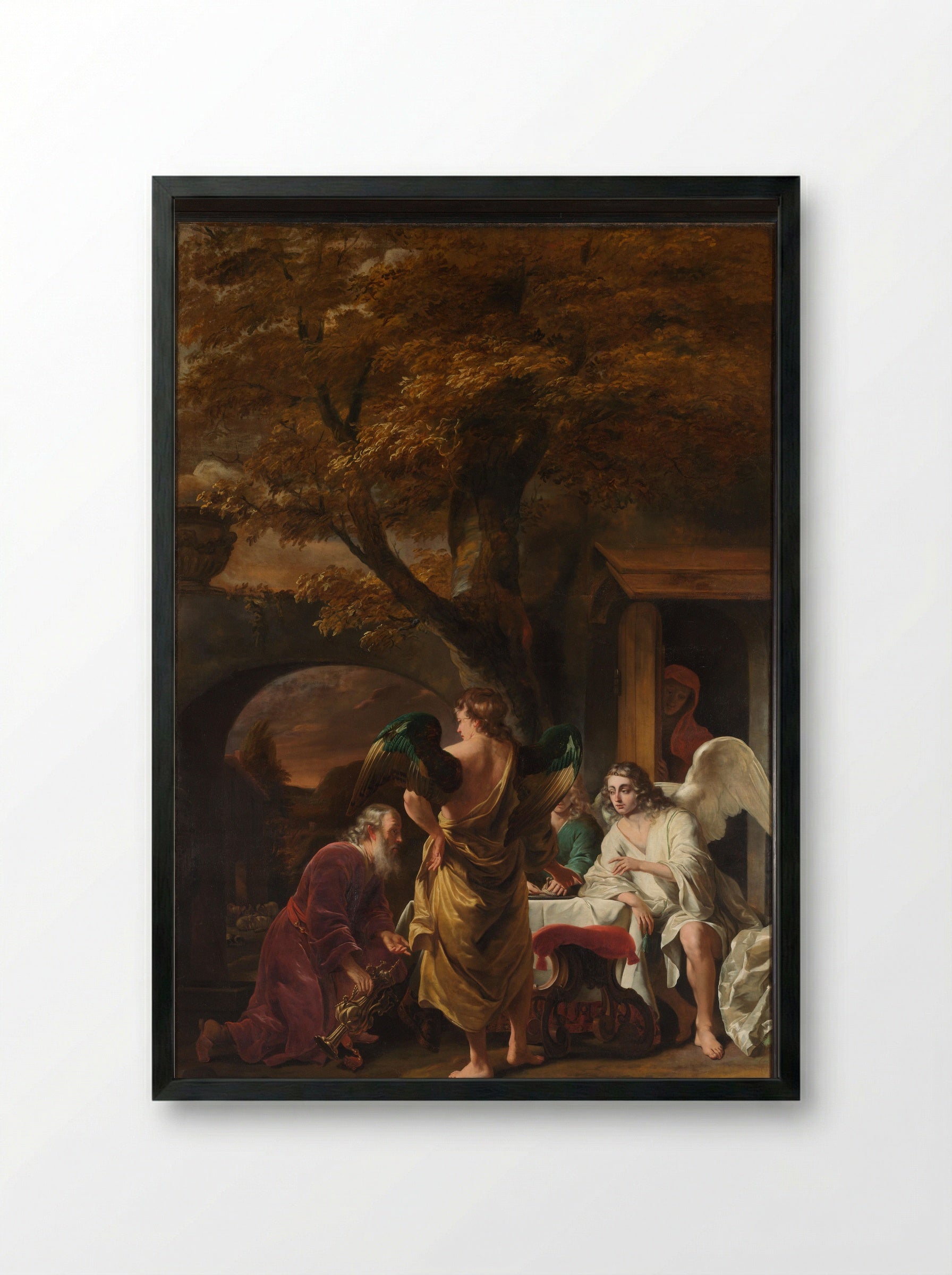Abraham Receiving the Three Angels - Ferdinand Bol - Framed Print Black