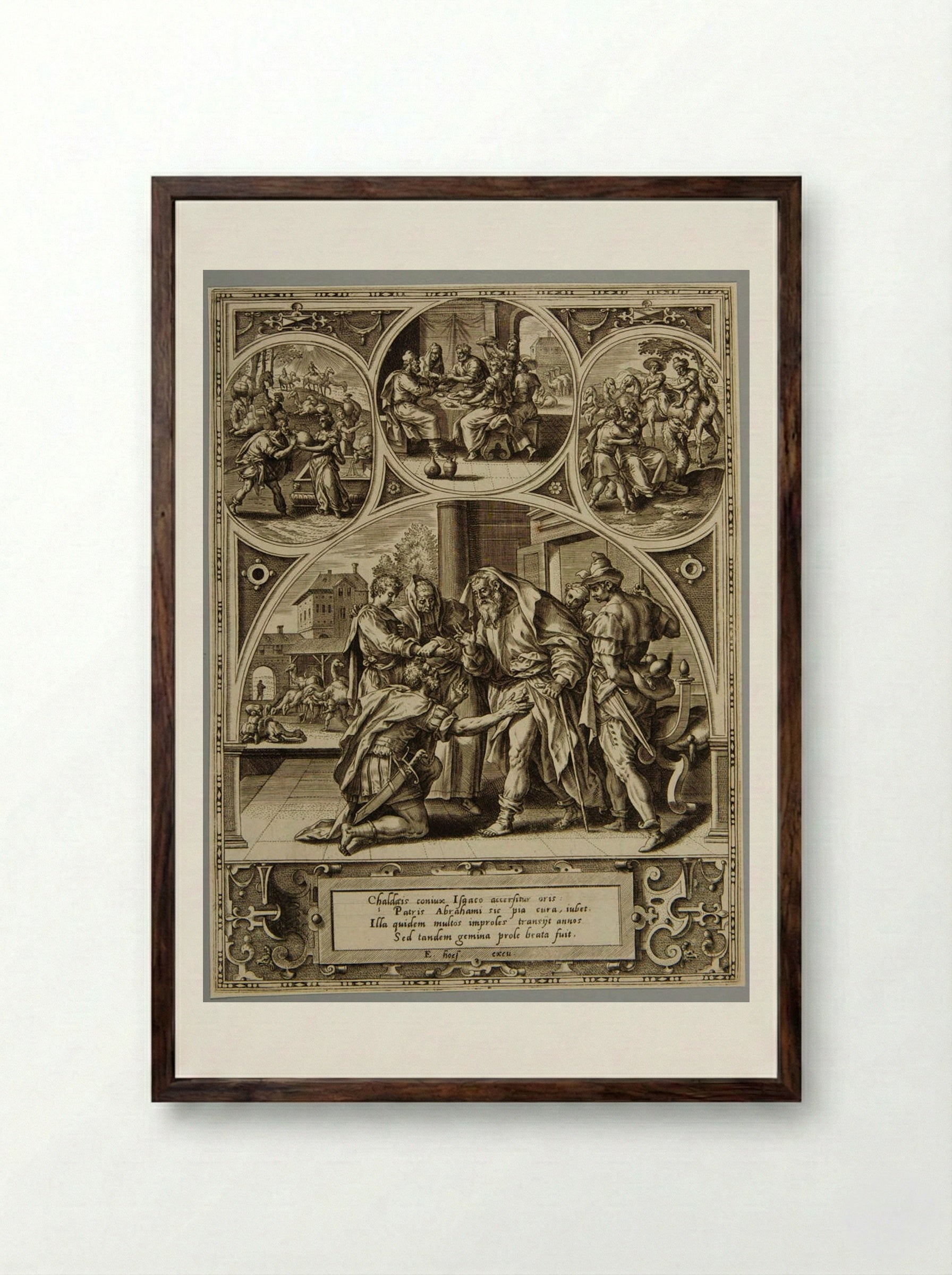 Abraham Sending His Servant for Rebecca - Adriaen Collaert - Framed Print Dark Wood