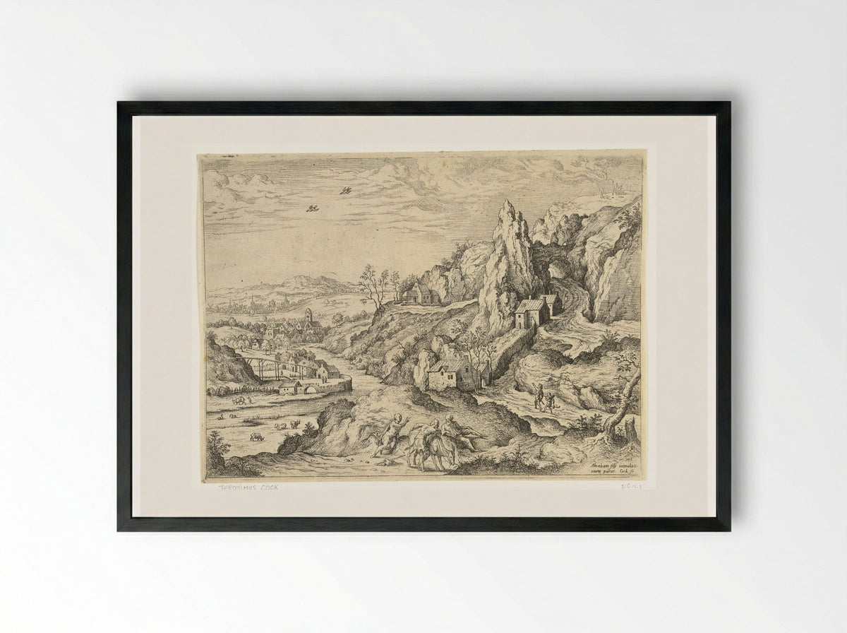 Abraham and Isaac on the Way to the Sacrifice - Hieronymus Cock - Framed Print Black