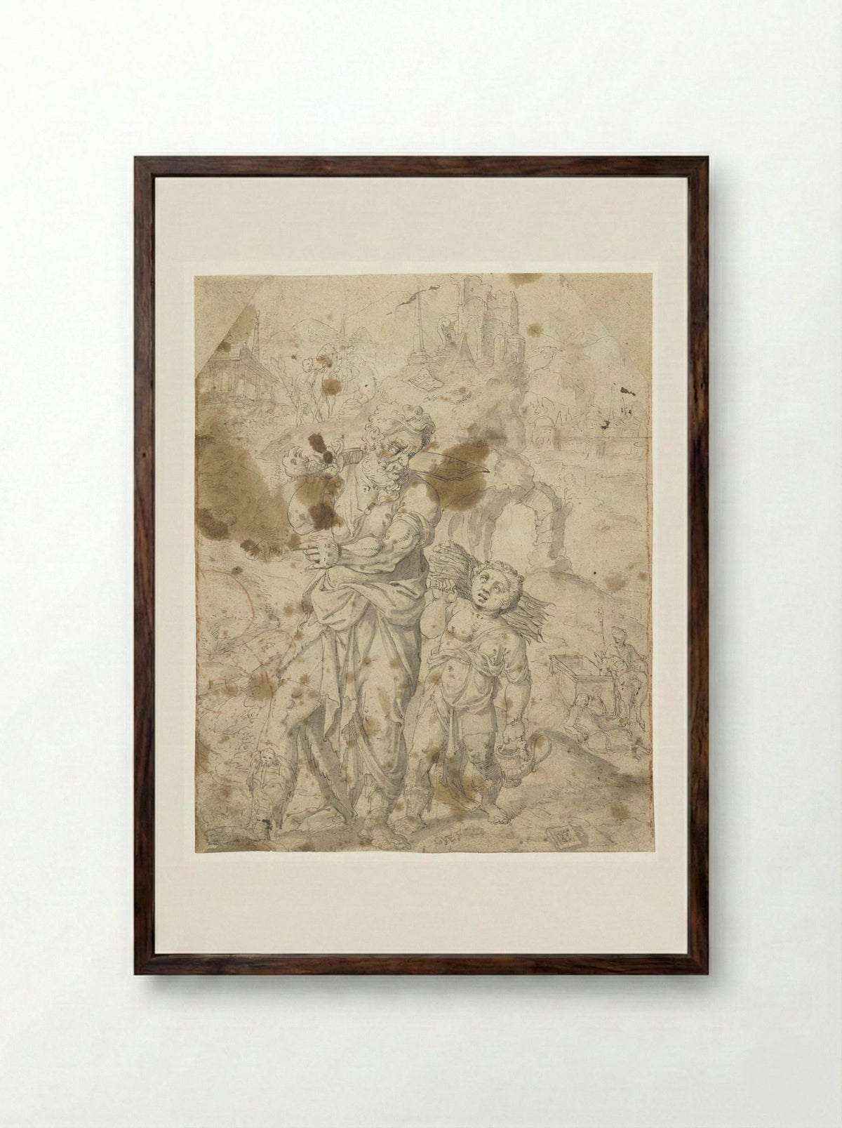 Abraham and Isaac on the Way to the Sacrifice - Monogrammist VCH - Framed Print Dark Wood