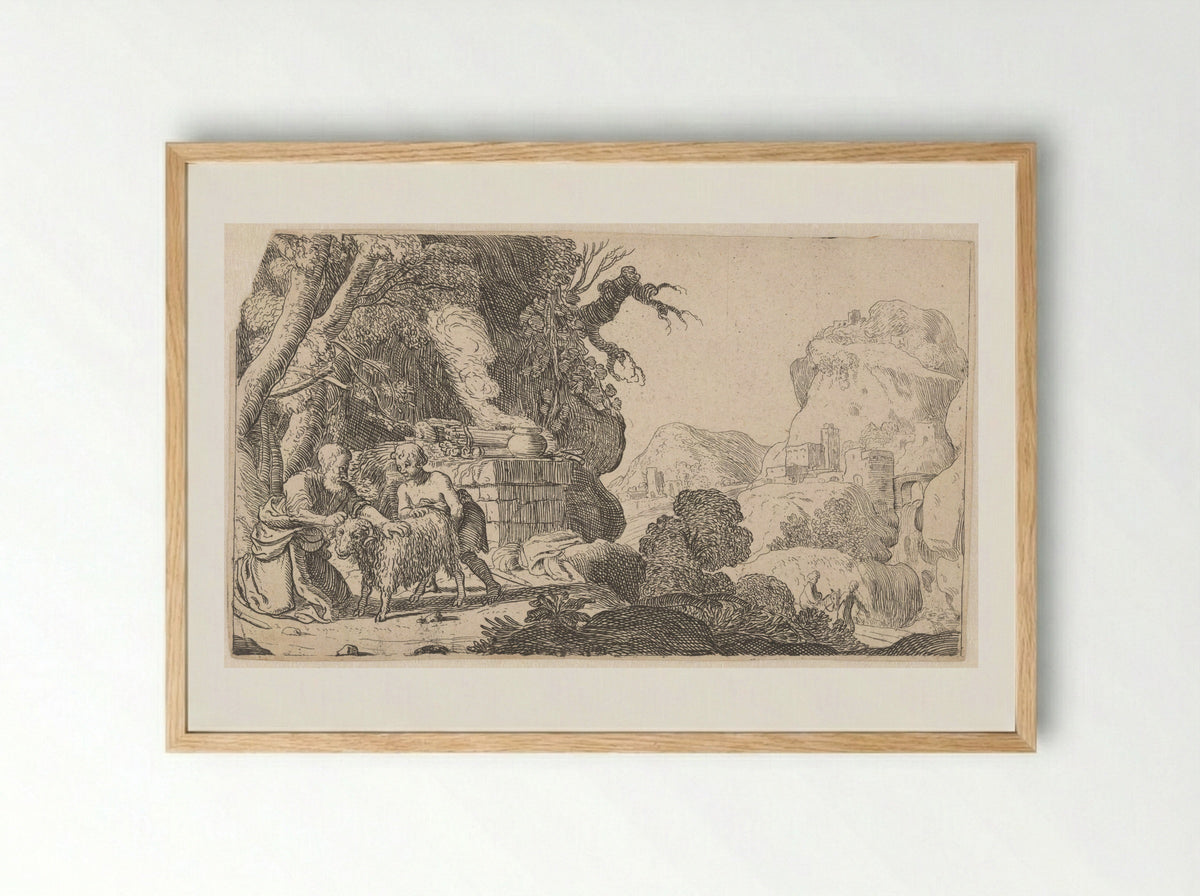 Abraham and Isaac with the Sacrificial Ram - Nicolaes Moeyaert - Framed Print Wood