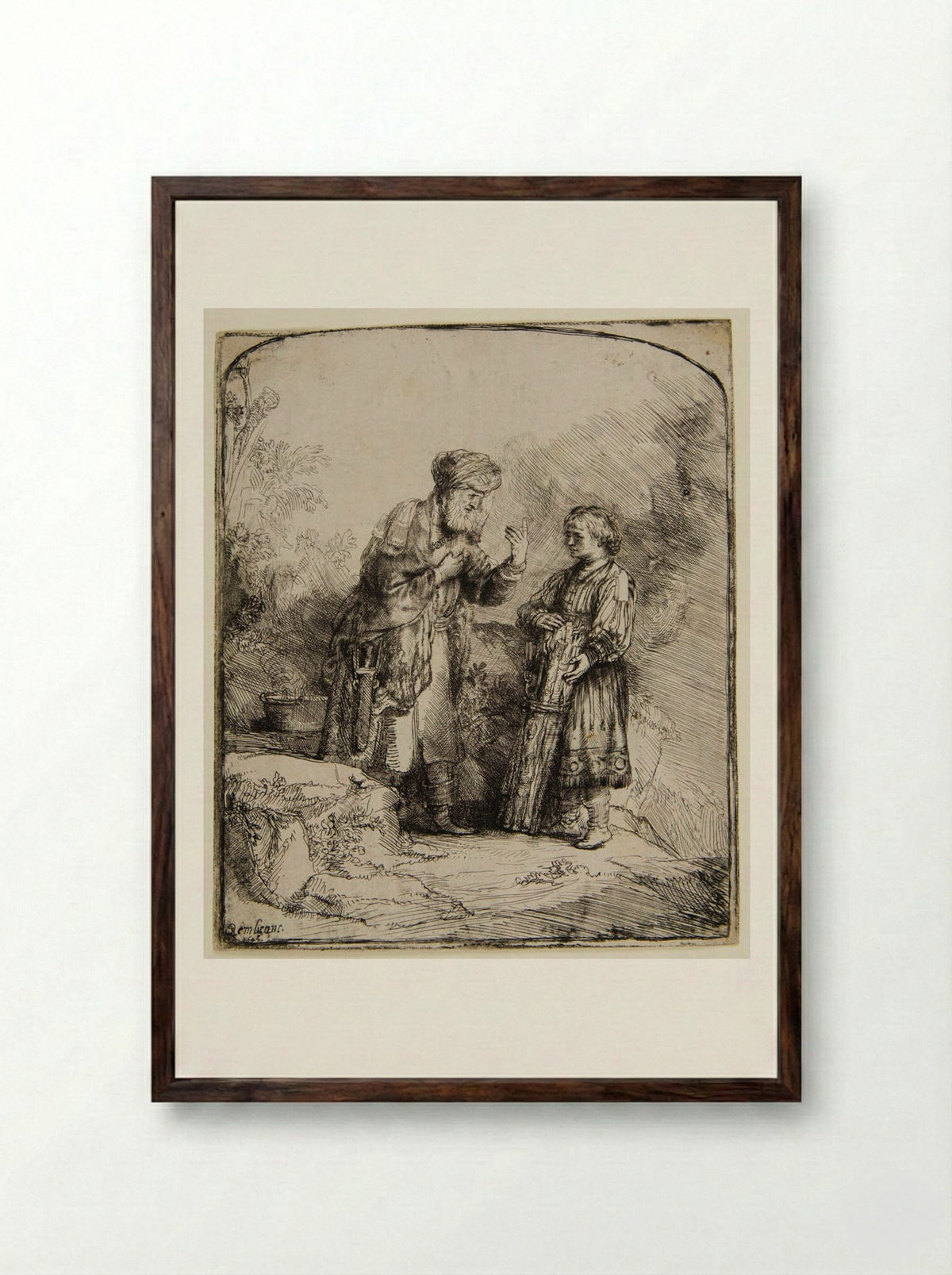 Abraham and Isaac - Rembrandt Harmensz. van Rijn - Framed Print Dark Wood