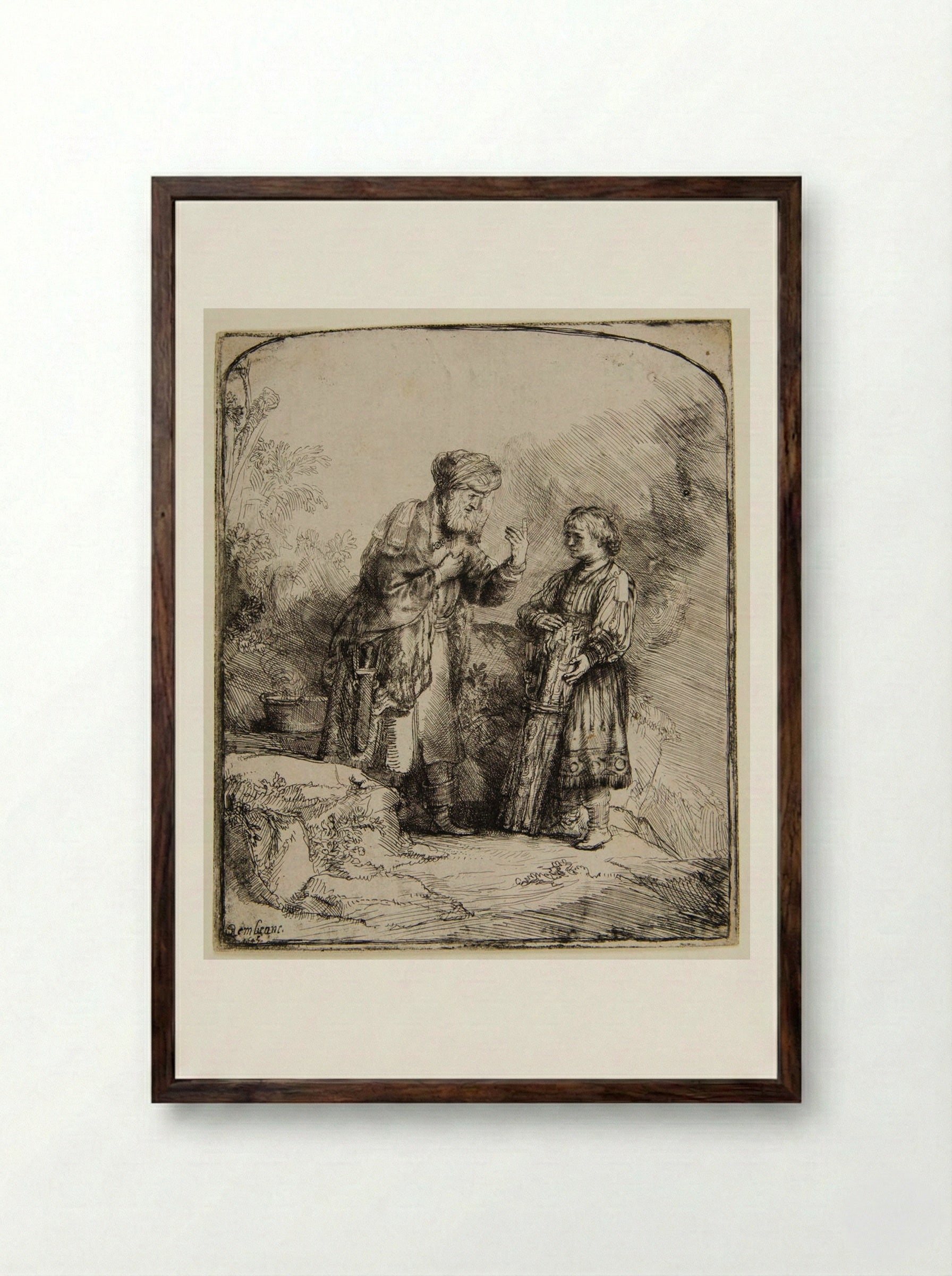 Abraham and Isaac - Rembrandt Harmensz. van Rijn - Framed Print Dark Wood