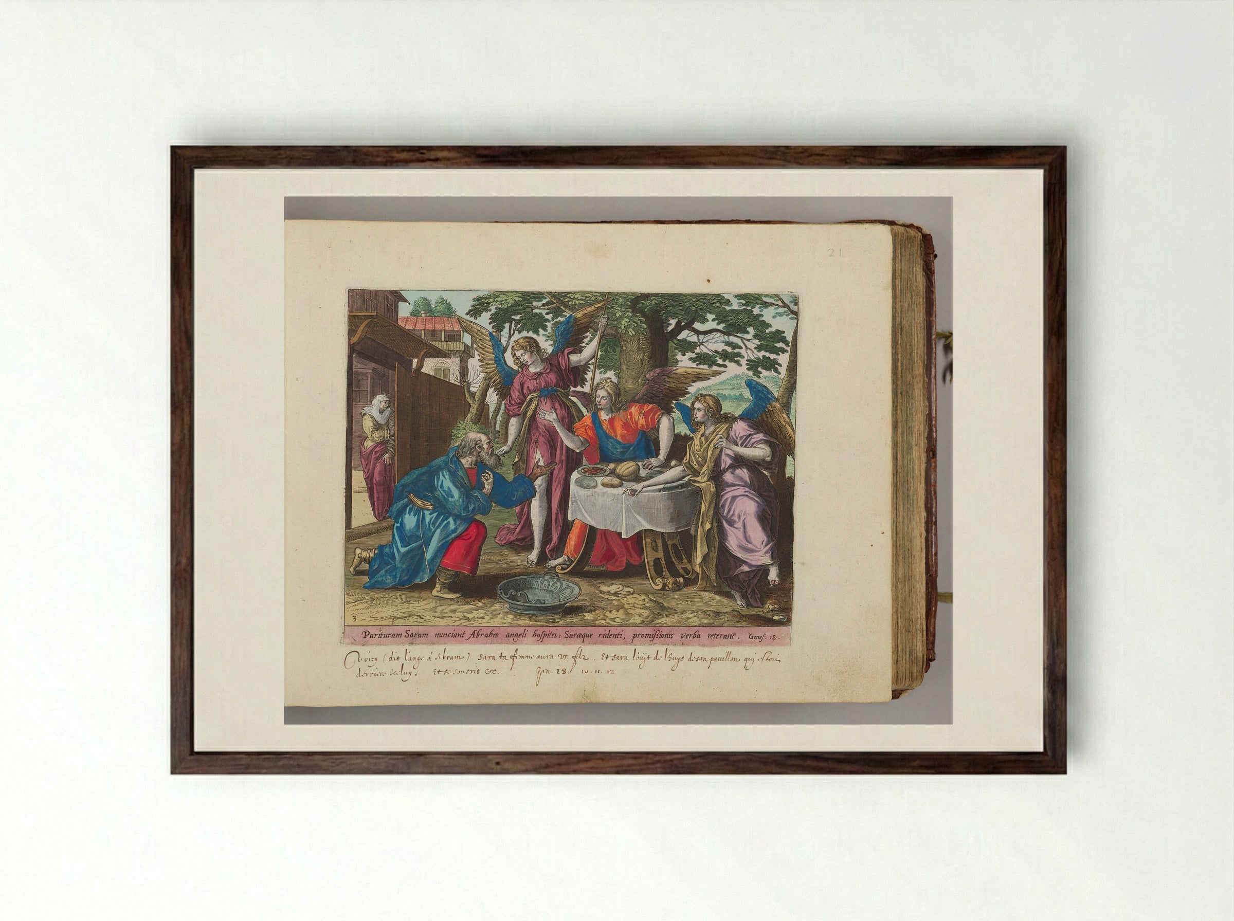 Abraham and the Three Angels - Adriaen Collaert - Framed Print Dark Wood