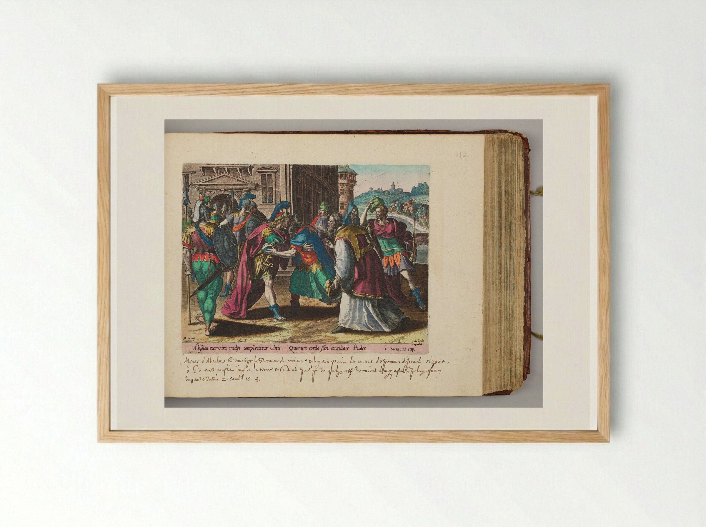 Absalom Conspiring outside the Gates of Jerusalem - Johannes Wierix - Framed Print Wood