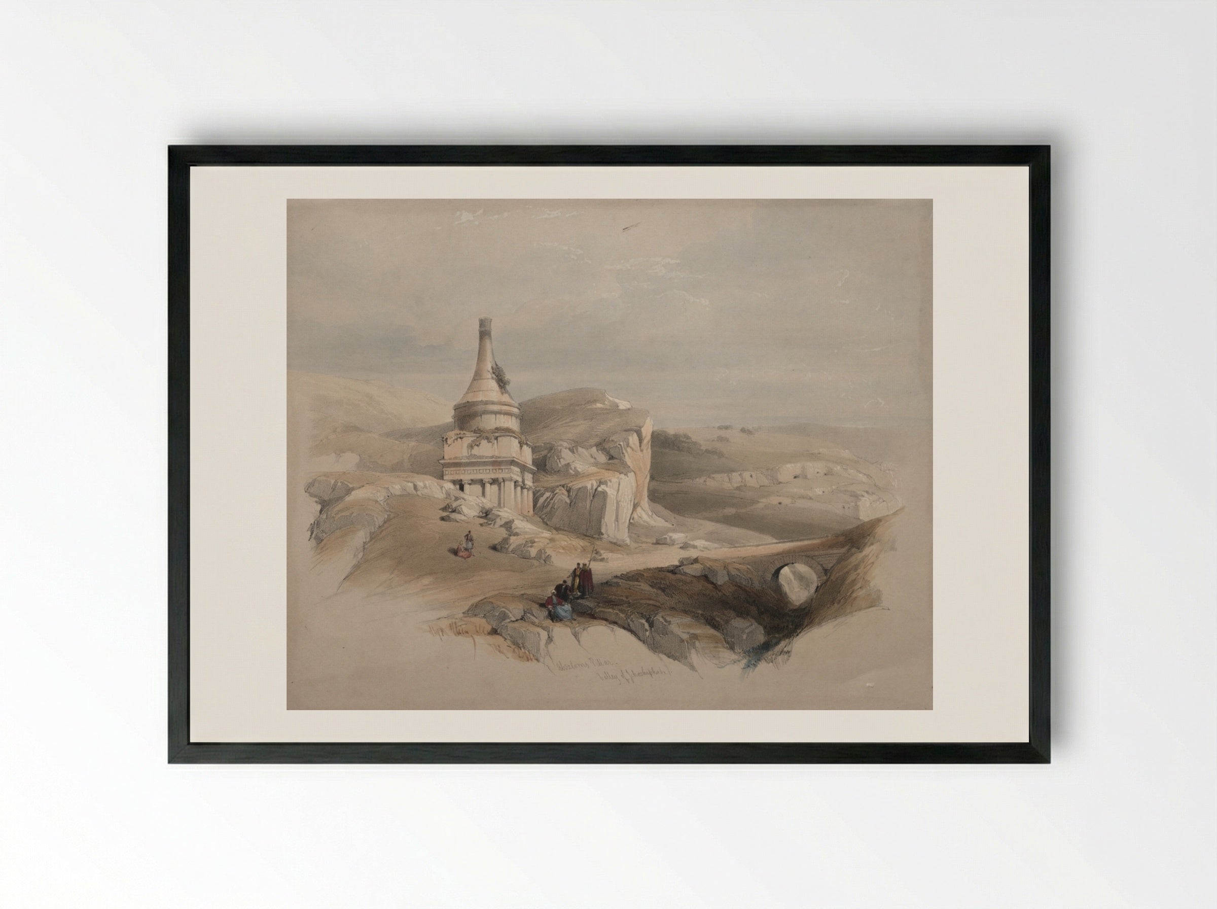 Absalom's Pillar, Valley of Jehoshaphat - David Roberts - Framed Print Black