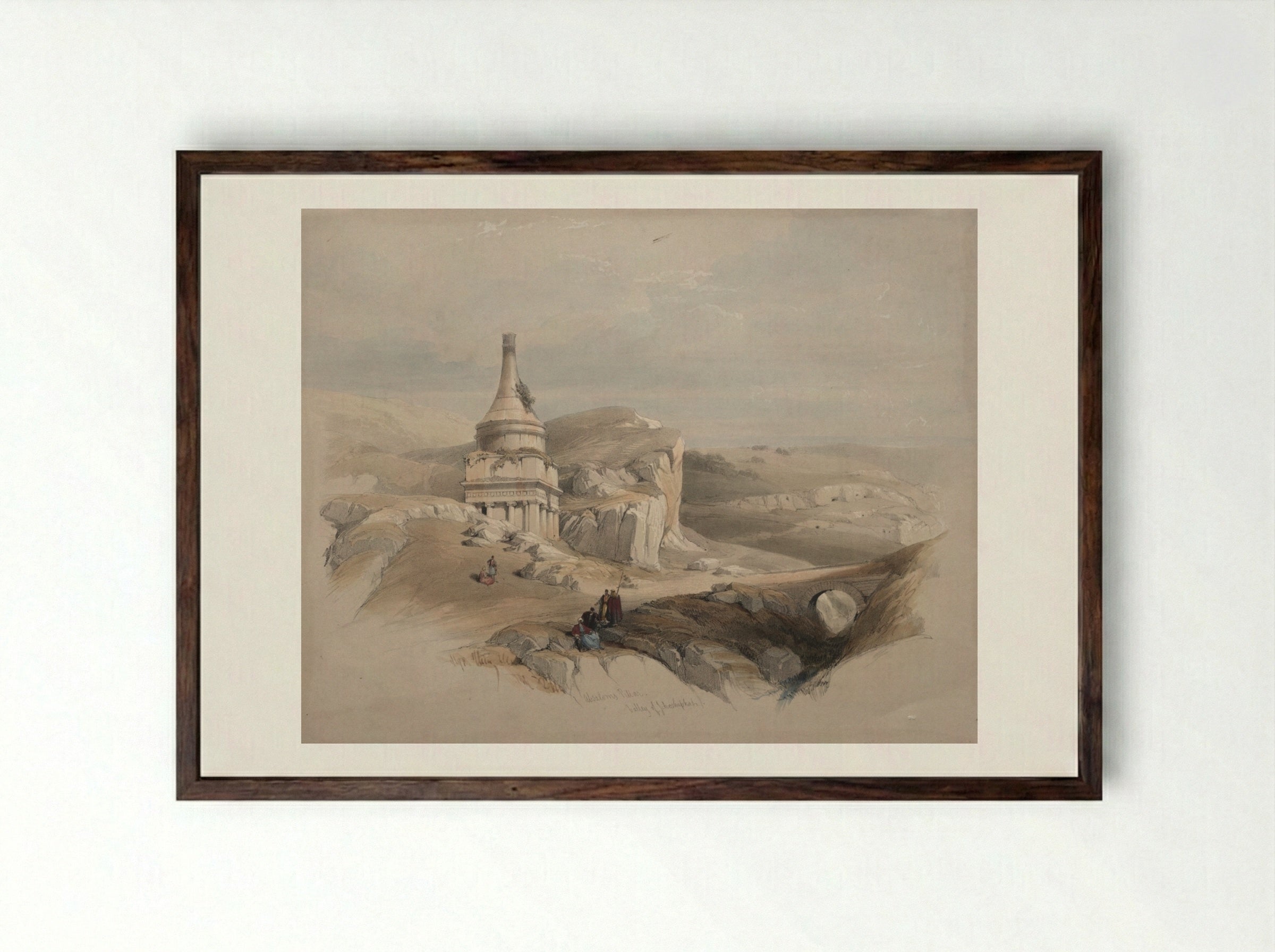 Absalom's Pillar, Valley of Jehoshaphat - David Roberts - Framed Print Dark Wood