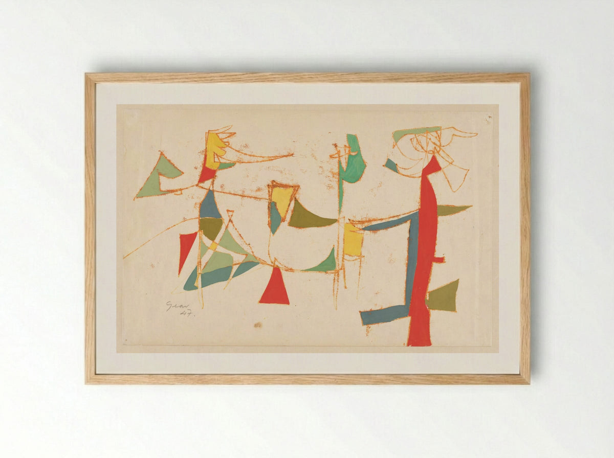 Abstract Composition with Geometric Figures - William Gear - Framed Print Wood