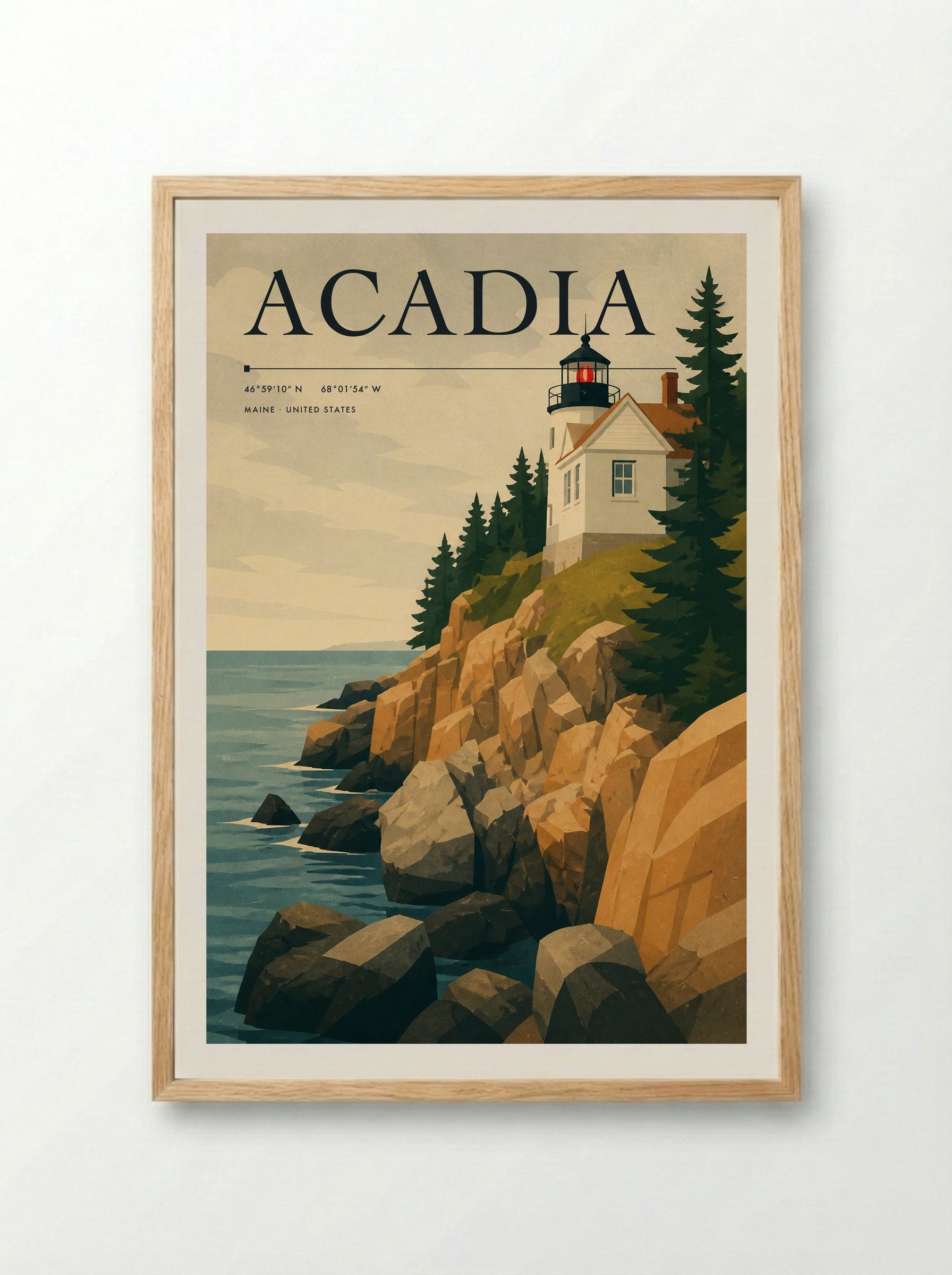 Acadia Travel Poster Artwork - Framed Print Wood
