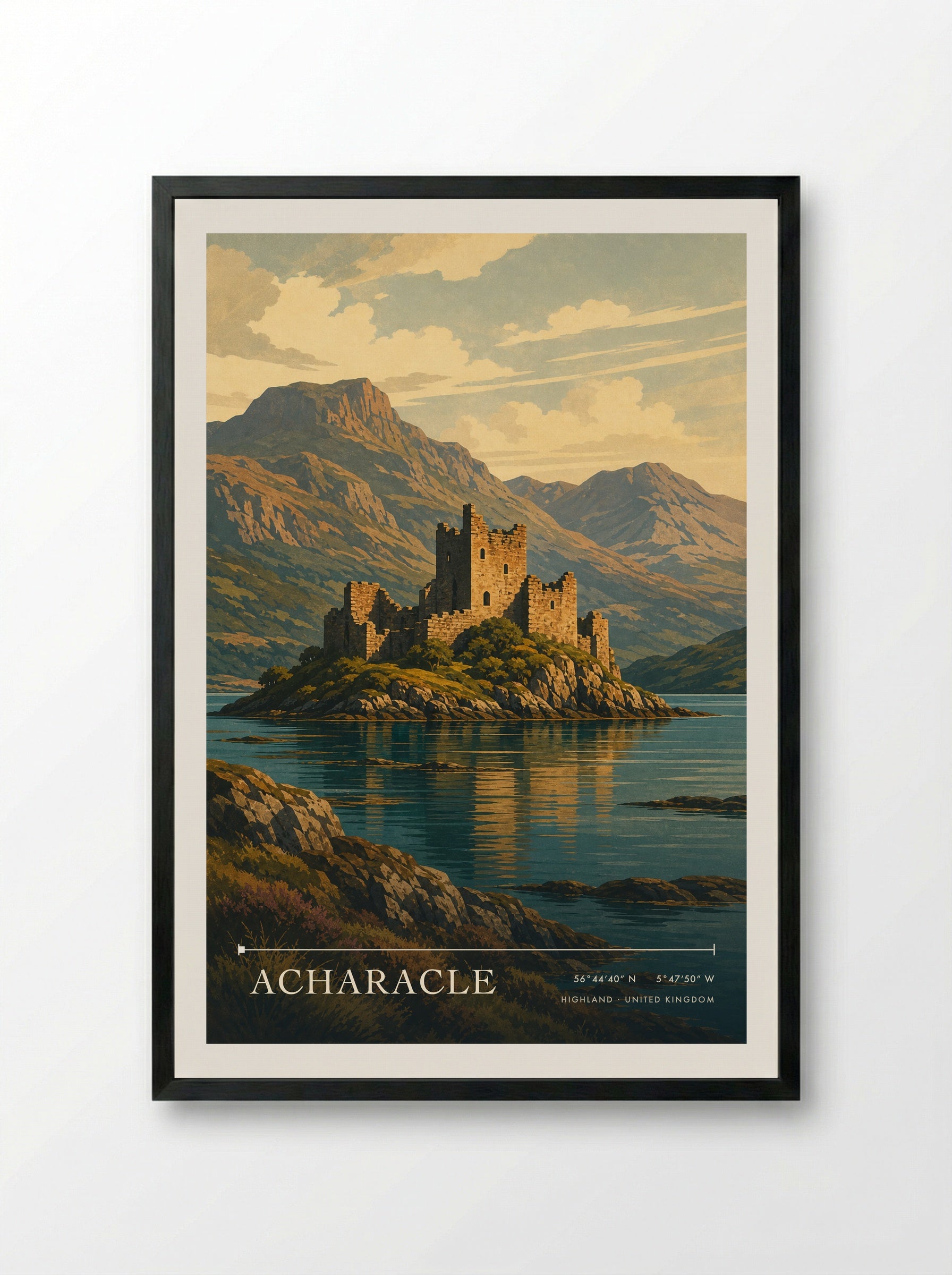 Acharacle Highland United Kingdom Travel Poster - Framed Print Black