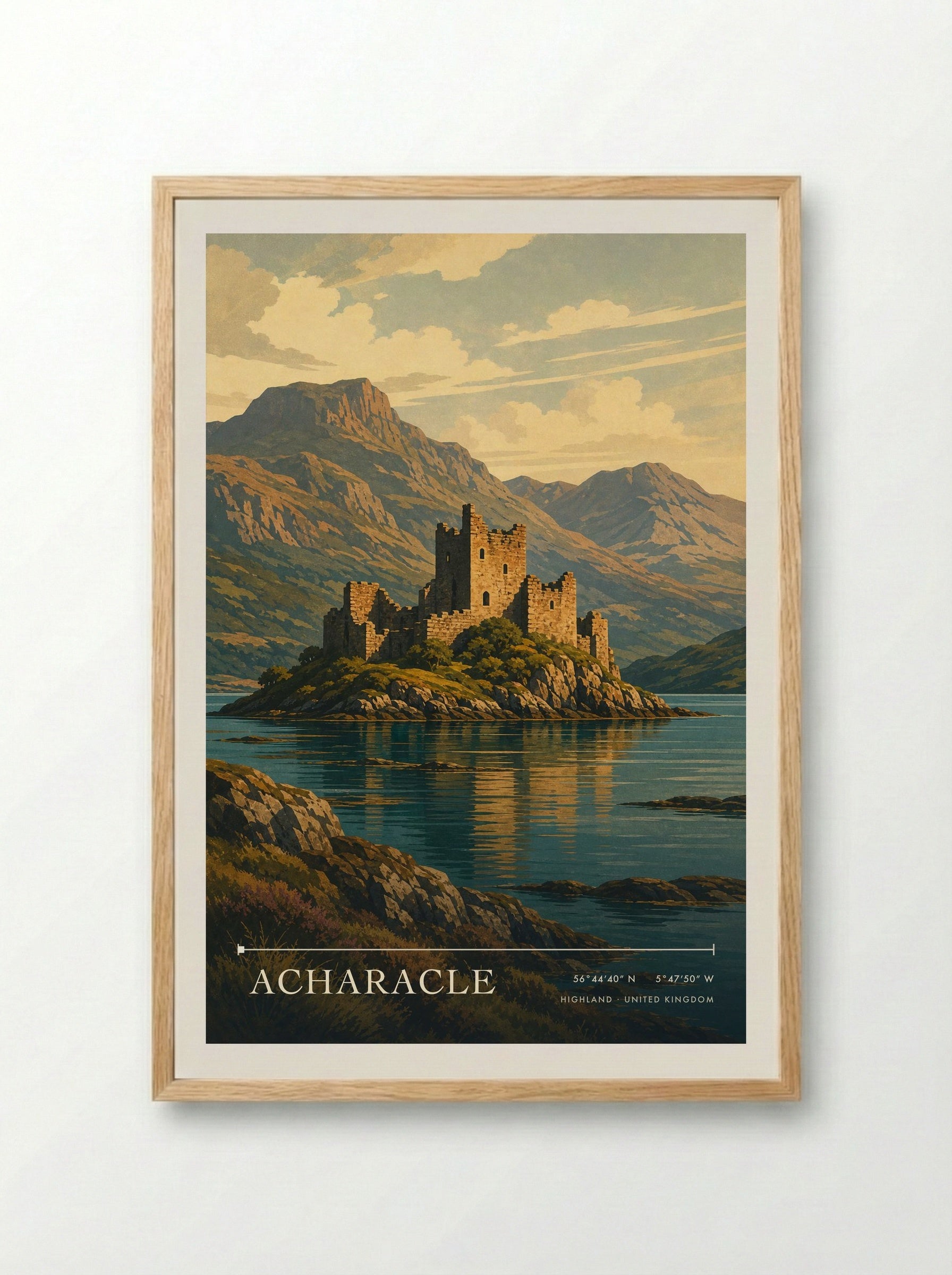 Acharacle Highland United Kingdom Travel Poster - Framed Print Wood