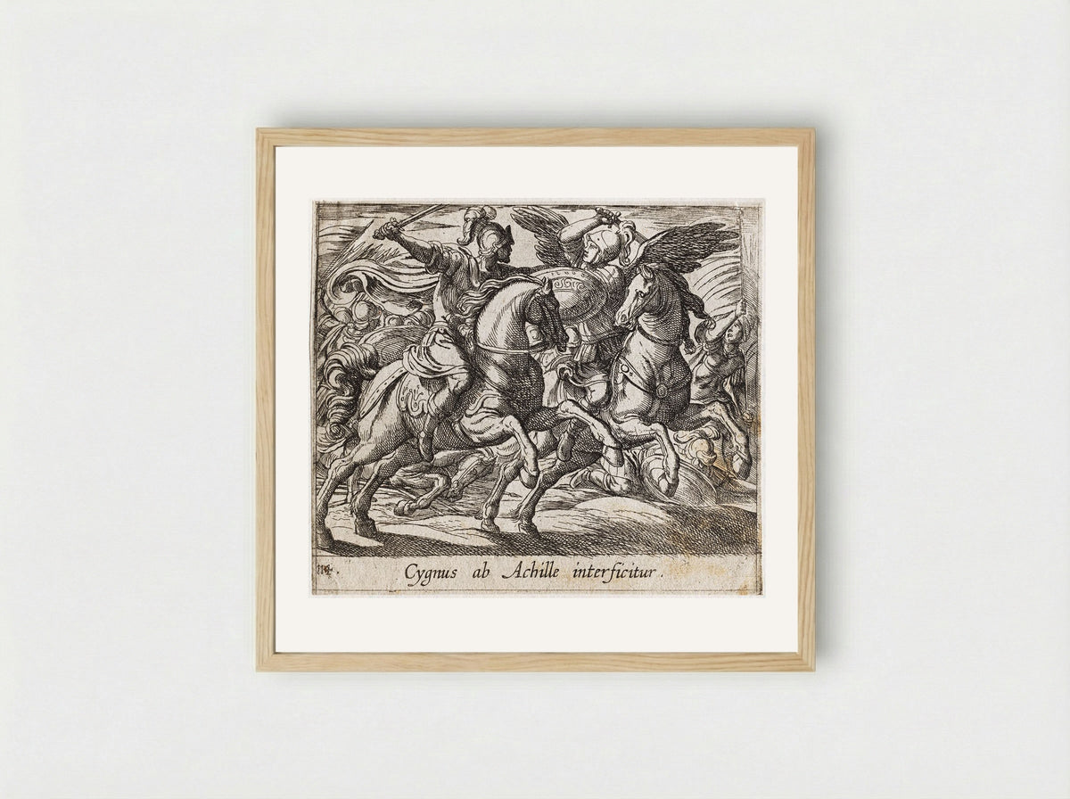 Achilles Battling Cygnus - Antonio Tempesta - Framed Print Wood
