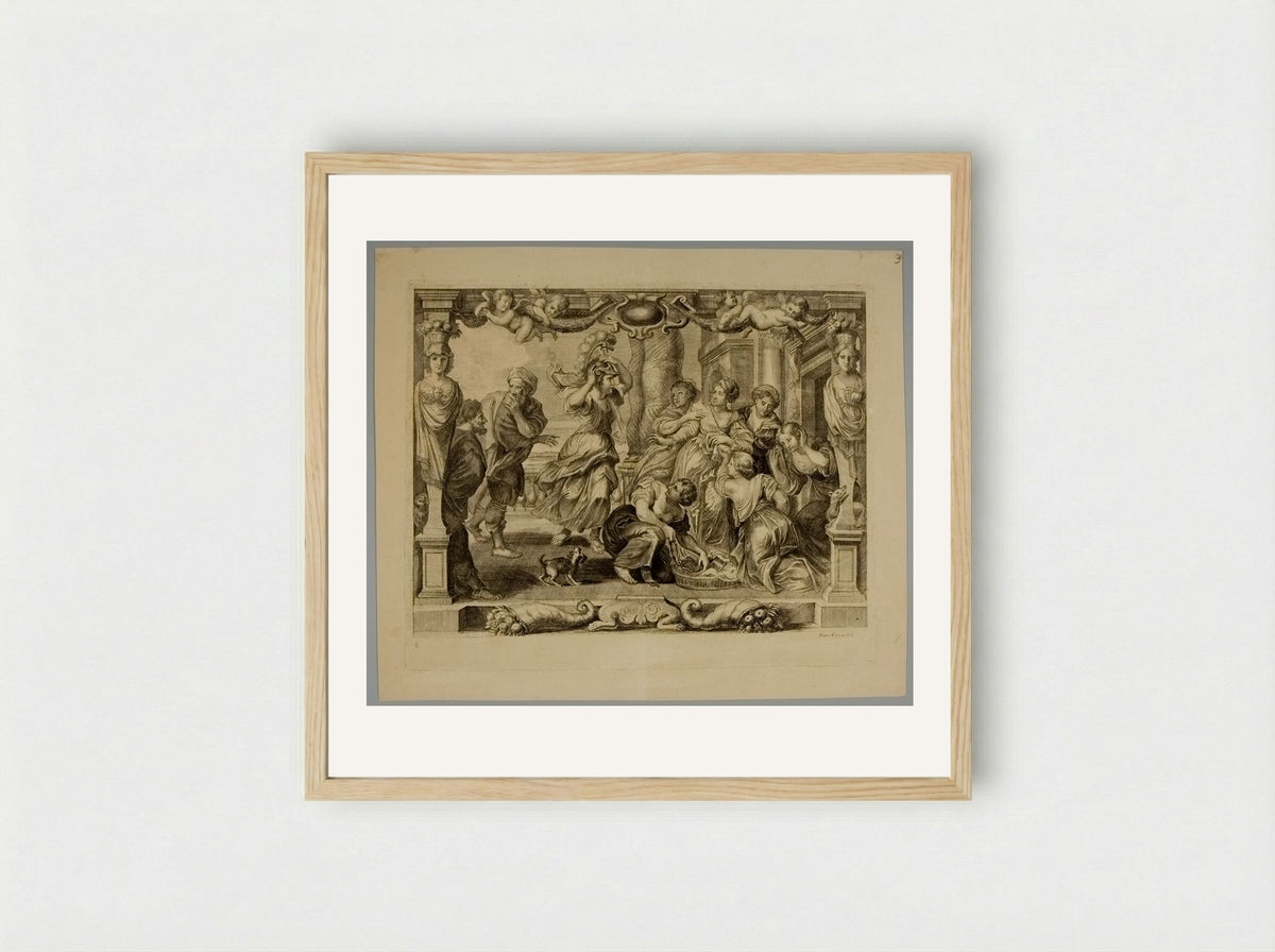 Achilles Discovered by Ulysses with the Daughters of Lycomedes - Frans Ertinger - Framed Print Wood