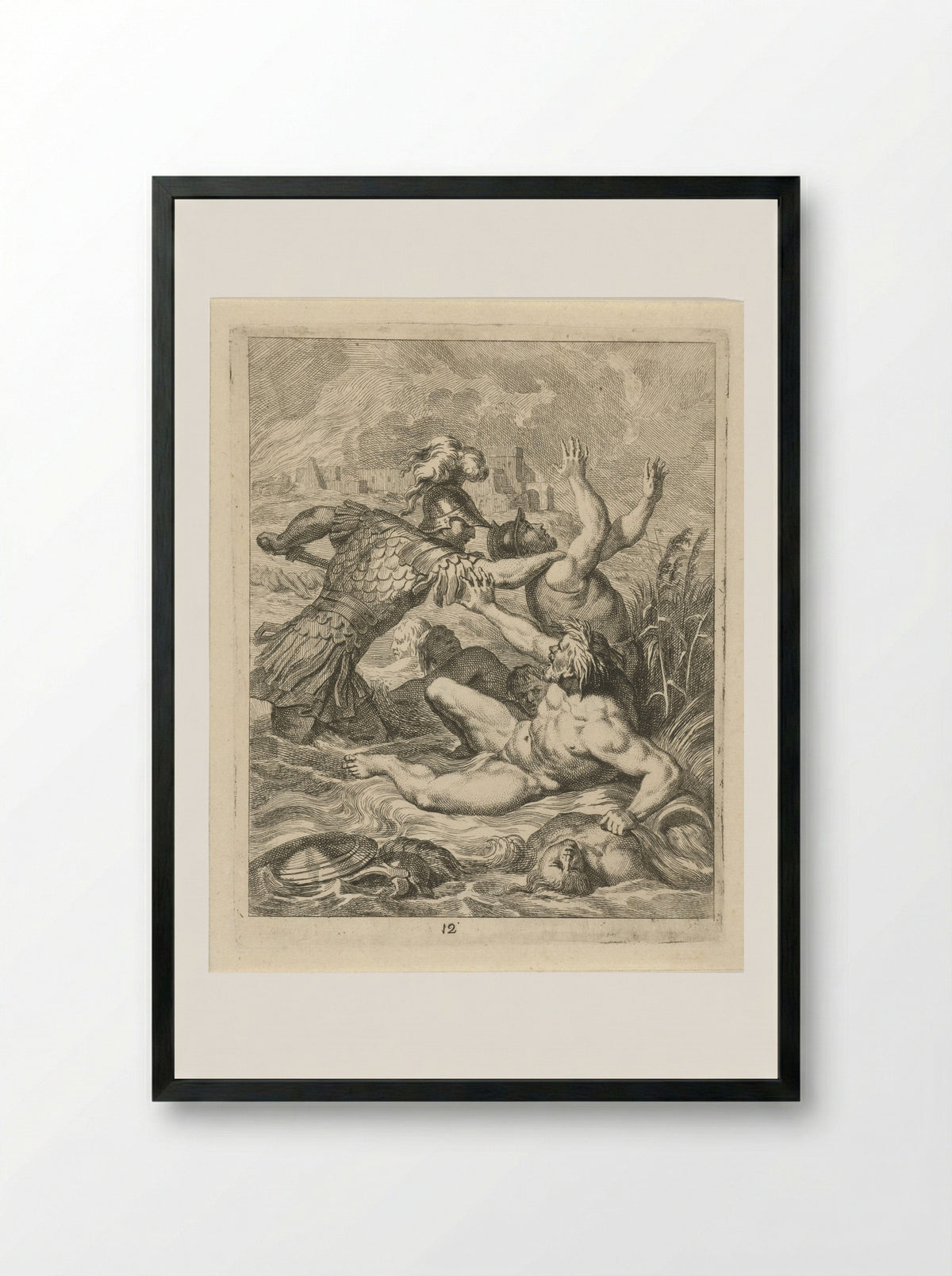 Achilles Fights the River God Scamander - J. Alexander Janssens - Framed Print Black