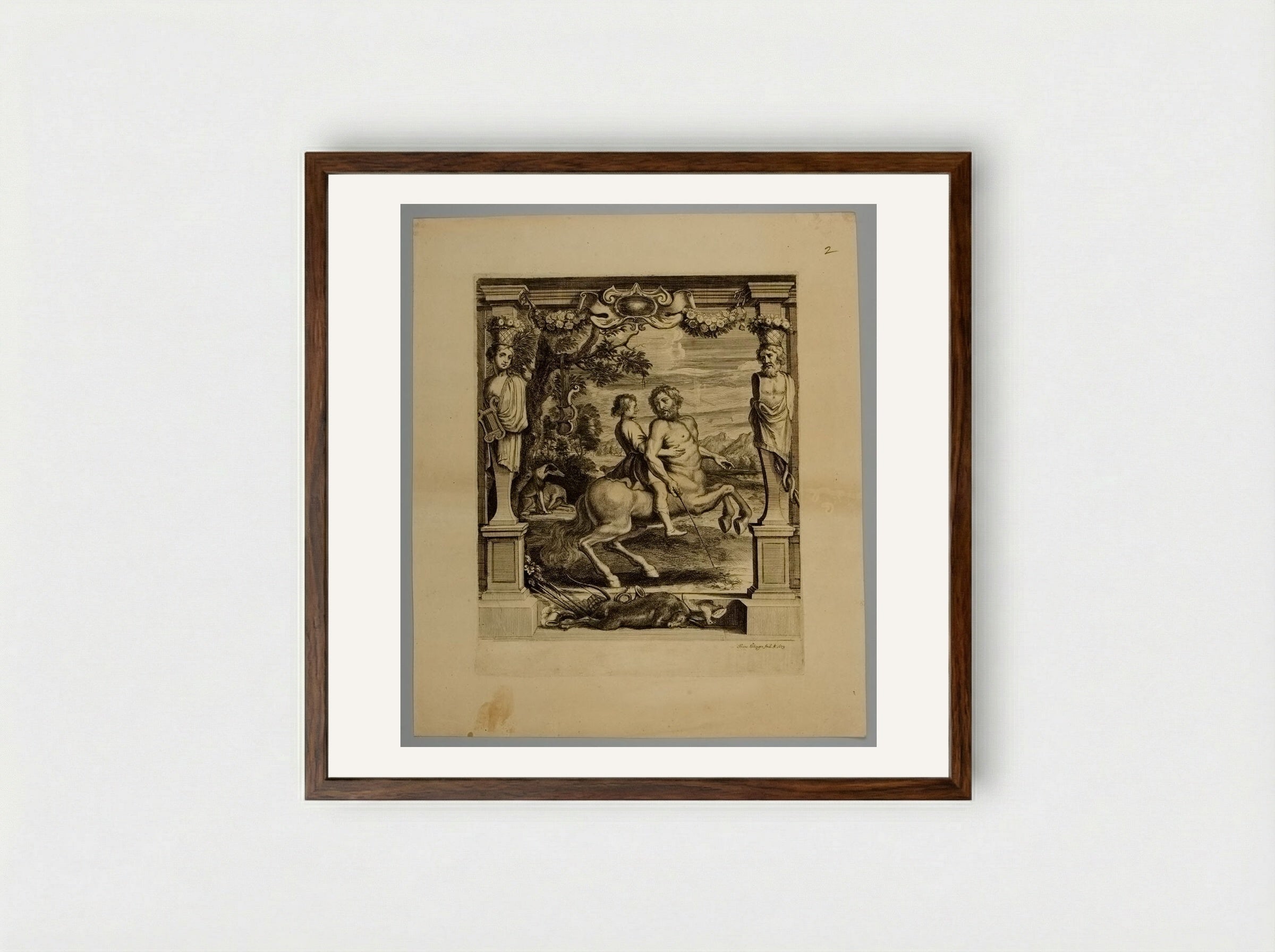 Achilles Instructed by Cheiron - Frans Ertinger - Framed Print Dark Wood