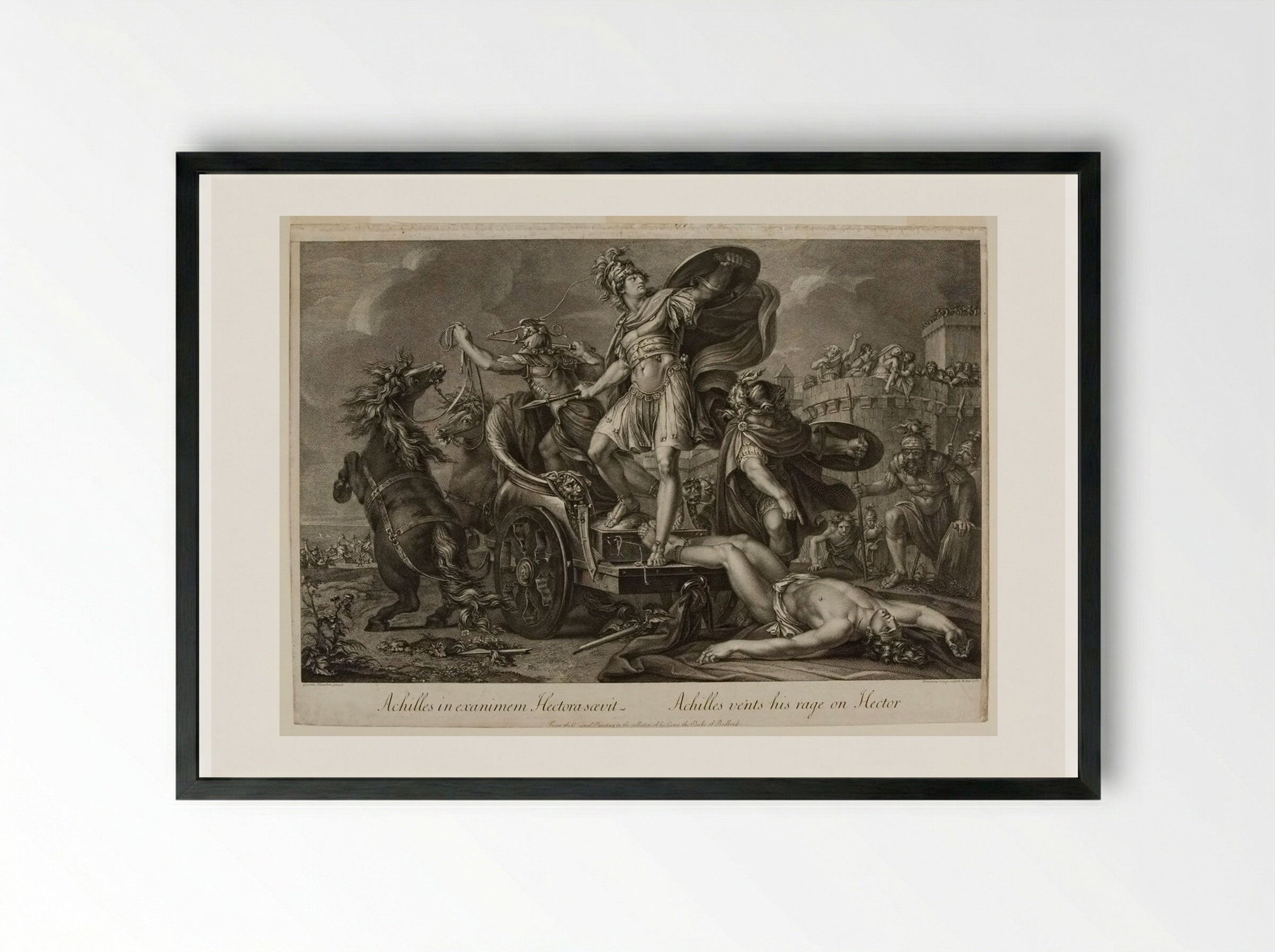 Achilles vents his rage on Hector - Domenico Cunego - Framed Print Black