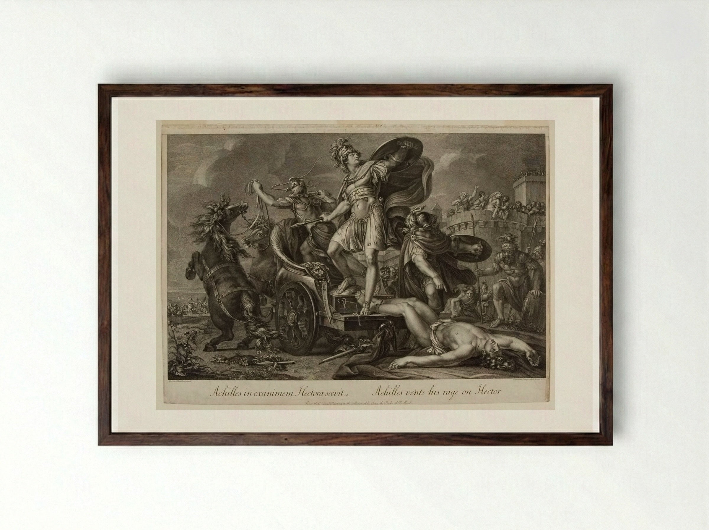 Achilles vents his rage on Hector - Domenico Cunego - Framed Print Dark Wood