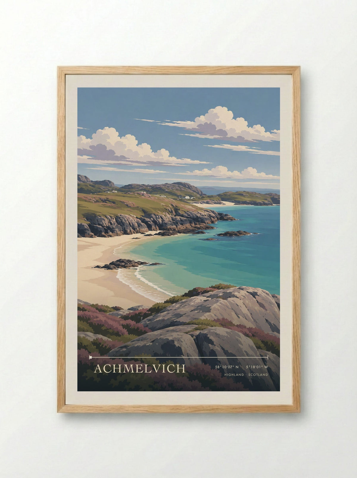 Achmelvich, Highland | Travel Poster - Framed Print Wood