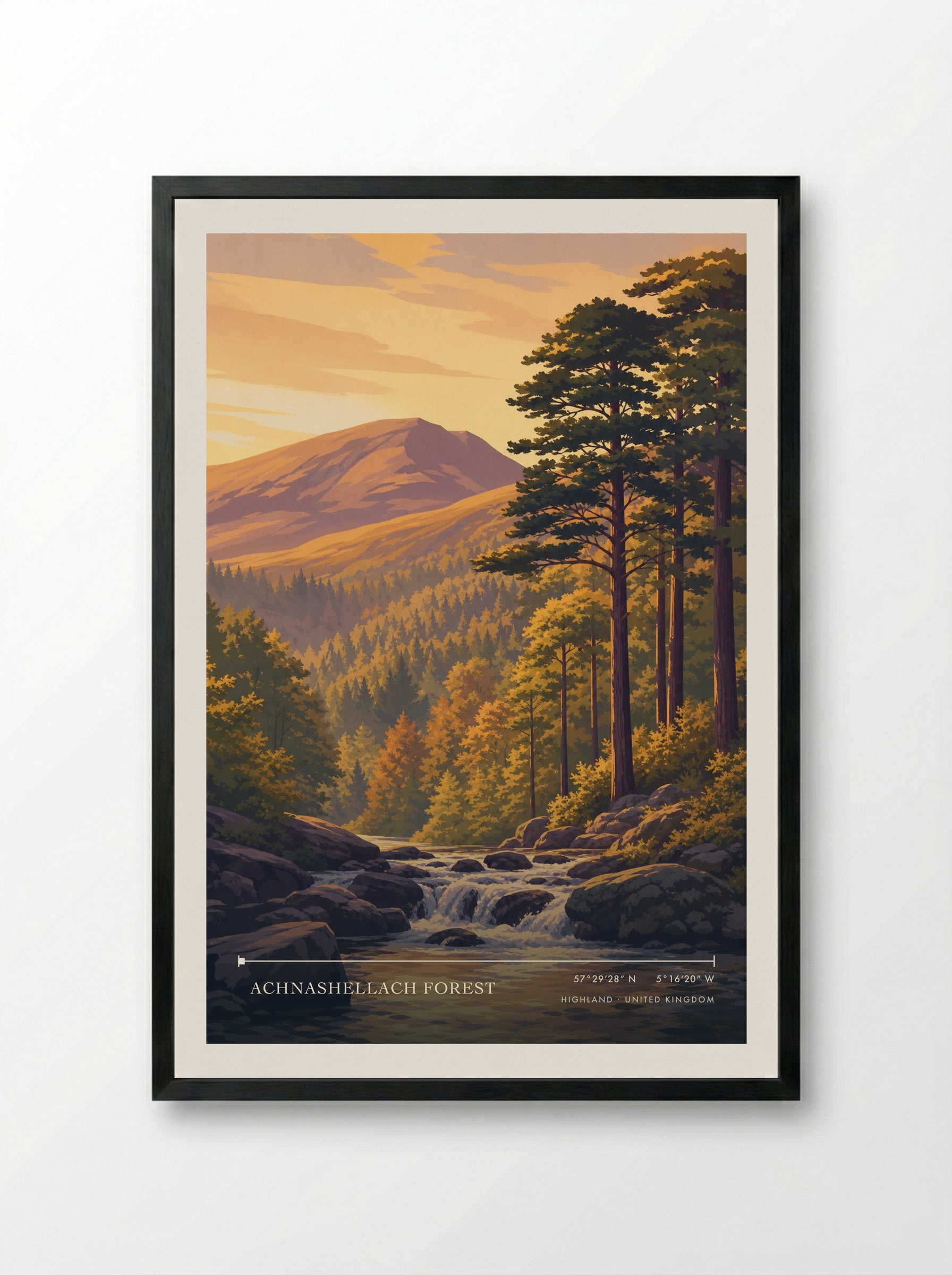 Achnashellach Forest Highland United Kingdom Travel Poster - Framed Print Black