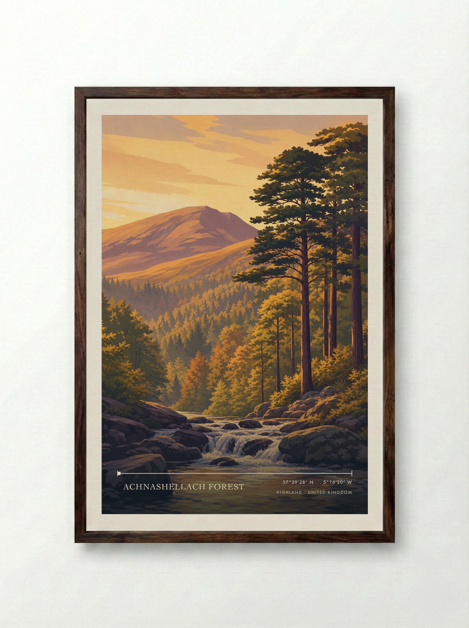 Achnashellach Forest Highland United Kingdom Travel Poster - Framed Print Dark Wood