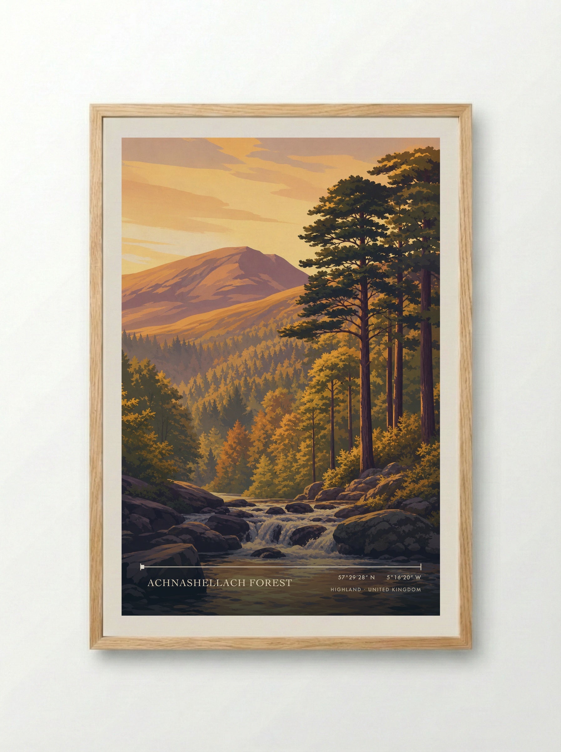 Achnashellach Forest Highland United Kingdom Travel Poster - Framed Print Wood