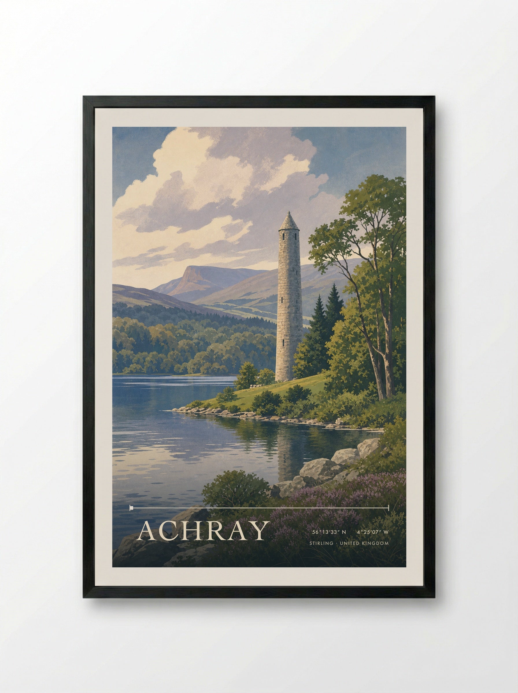 Achray Stirling United Kingdom Travel Poster - Framed Print Black