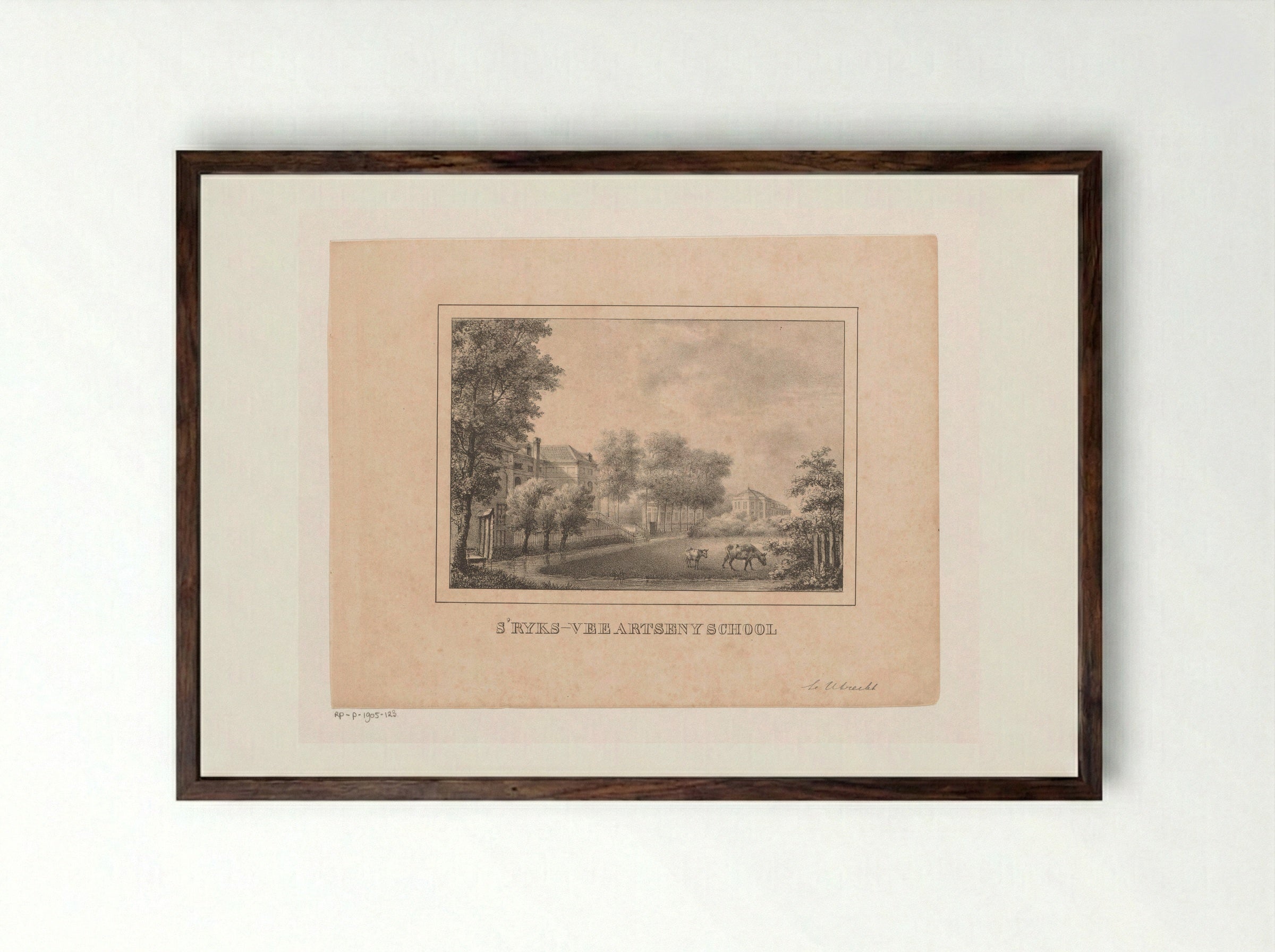 Achterzijde van de Rijks Veeartsenijschool in Utrecht - Michel Mourot - Framed Print Dark Wood