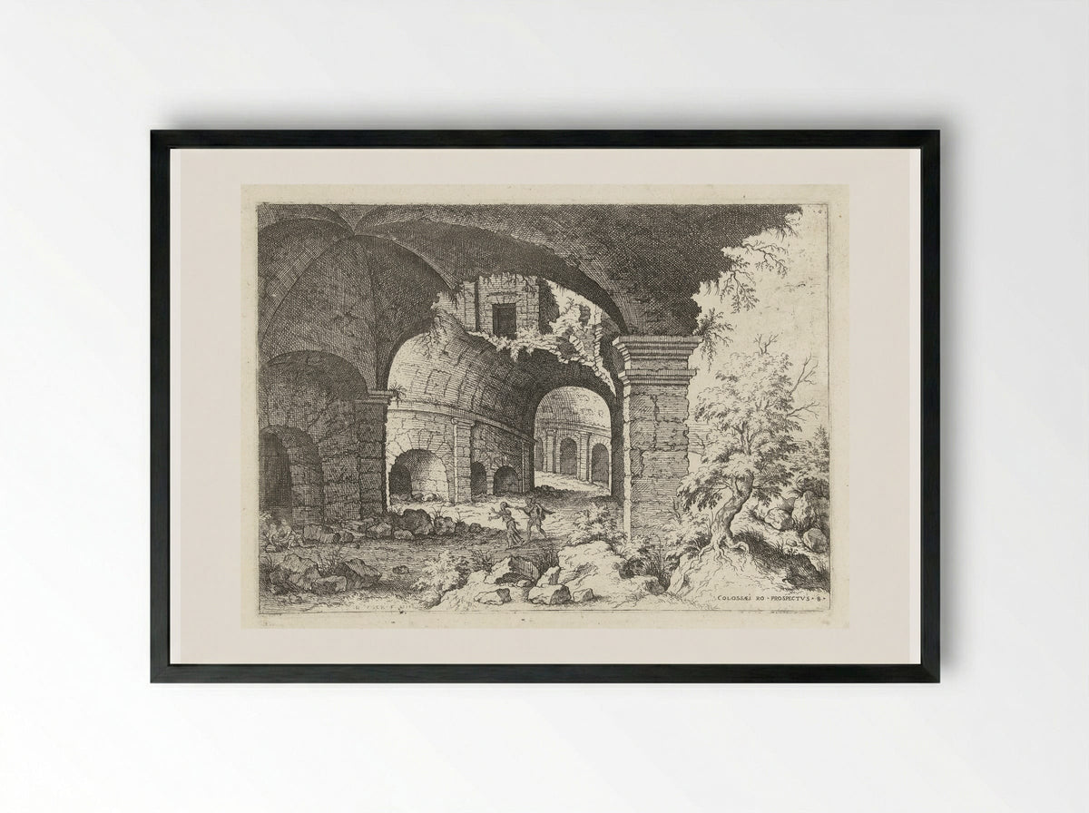 Achtste gezicht op het Colosseum te Rome - Hieronymus Cock - Framed Print Black